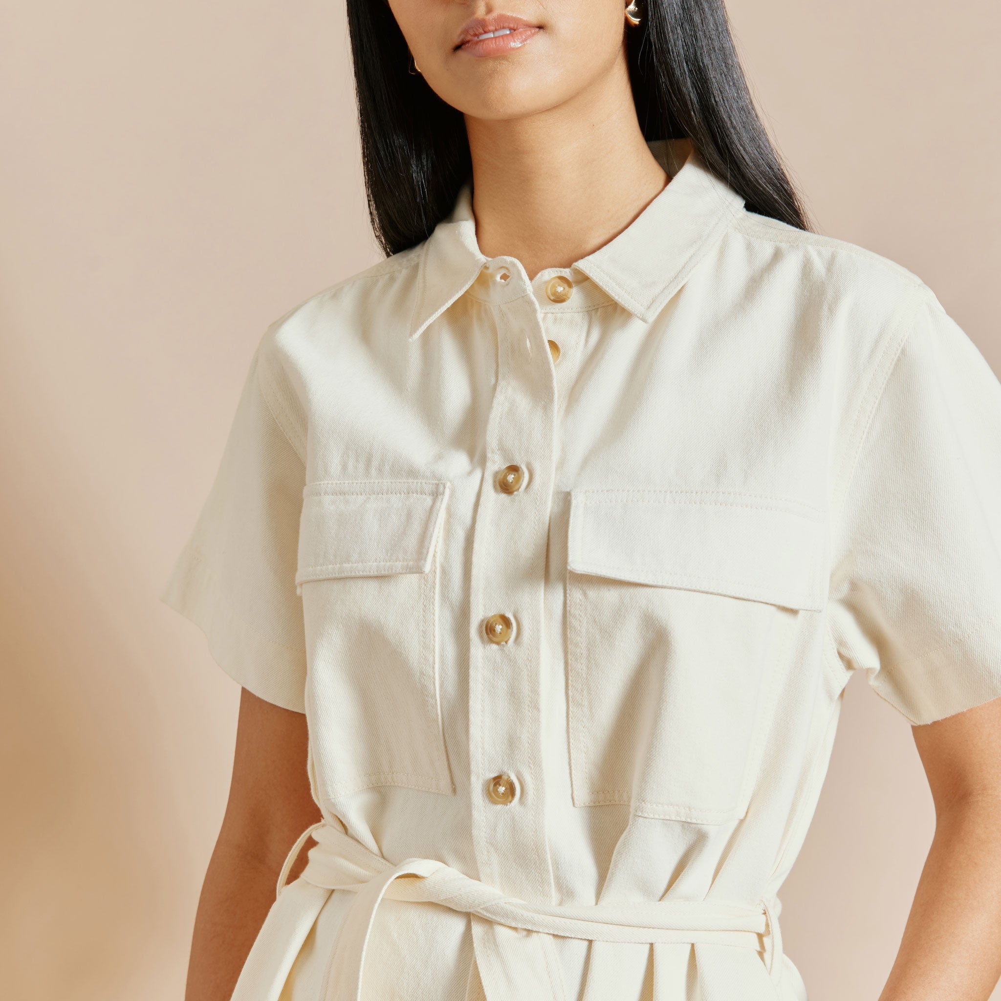 Re-Loved  Ecru Denim Belted Dress - 14