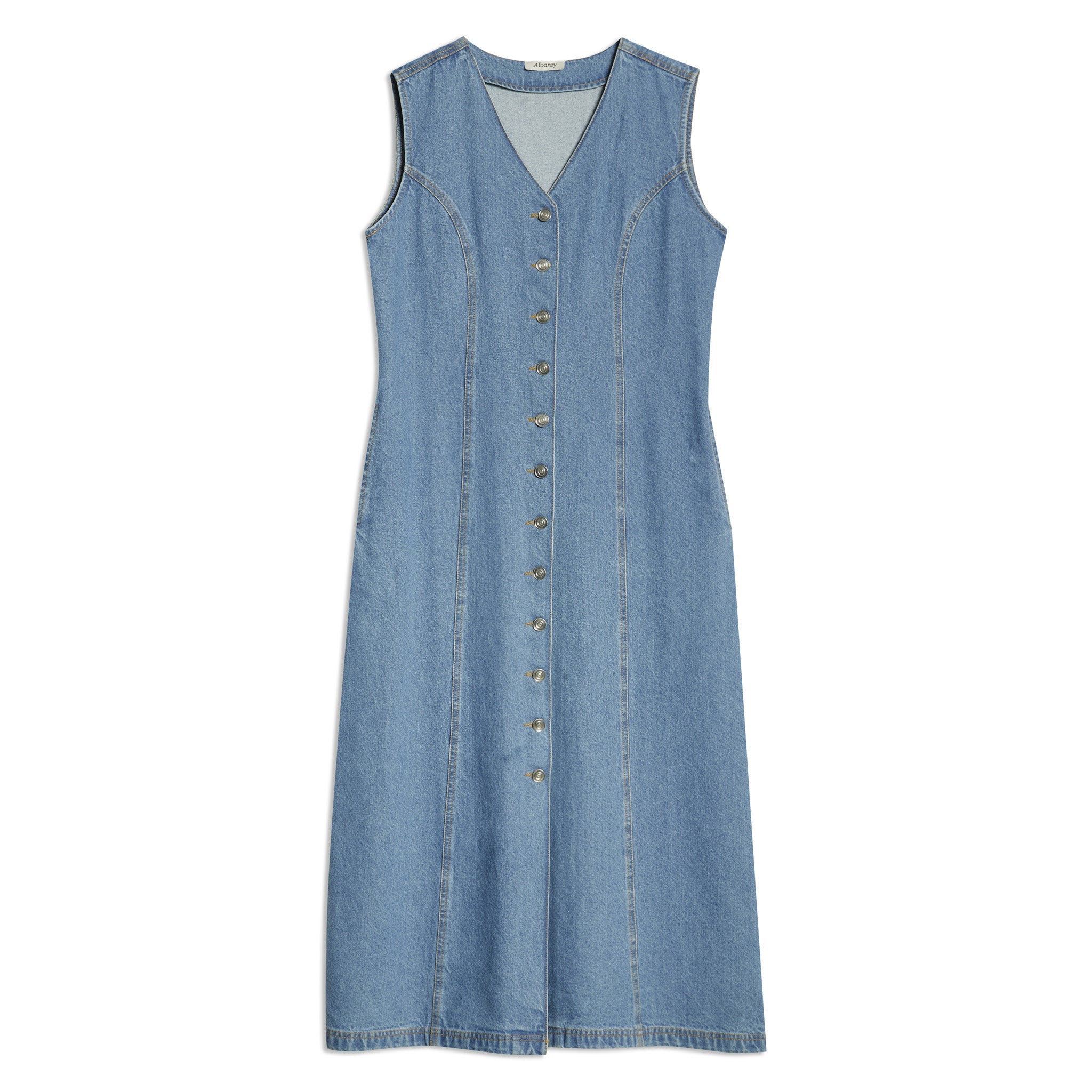 Re-Loved Denim Button Through Midi Dress - Size 14