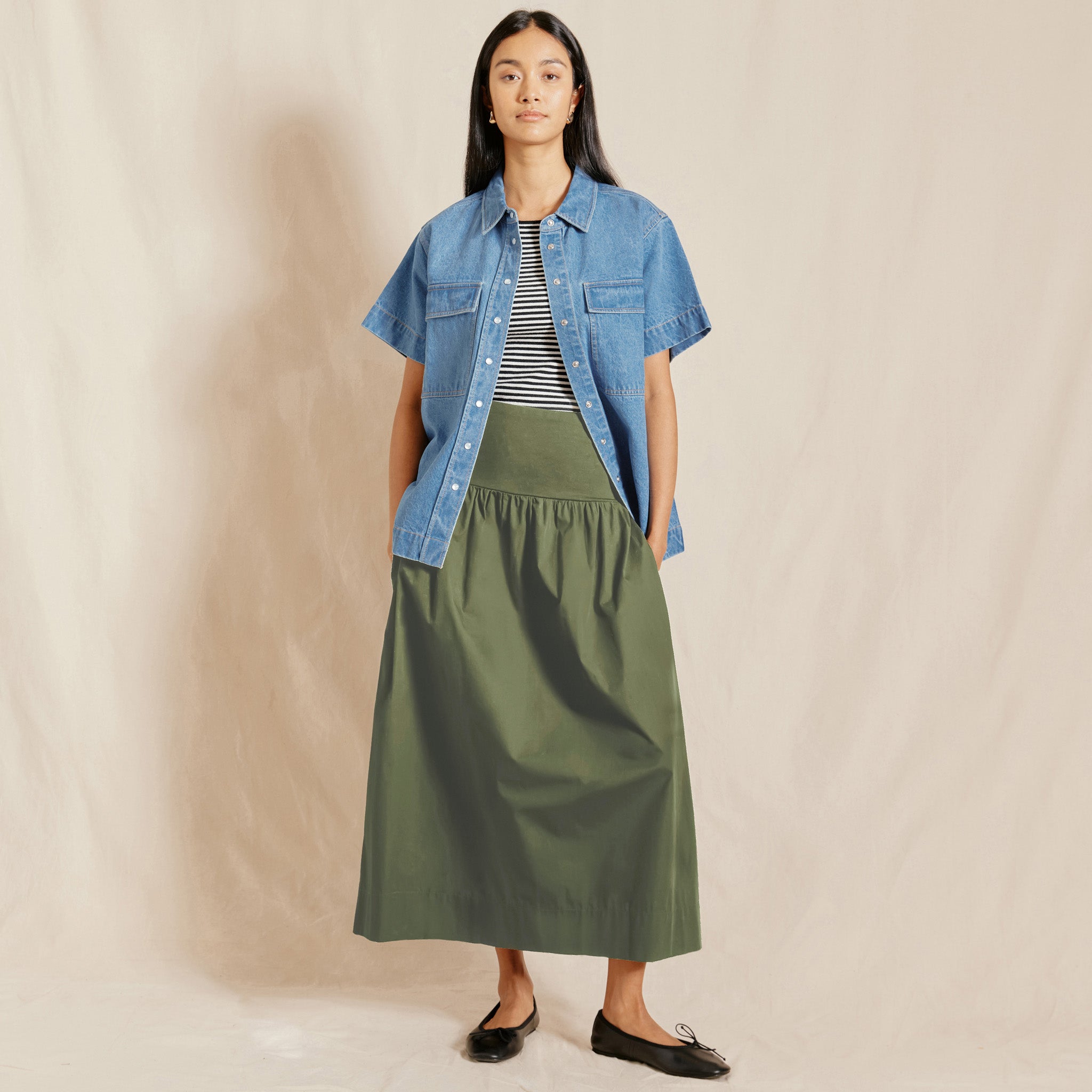 Khaki Woven Mix Full Skirt