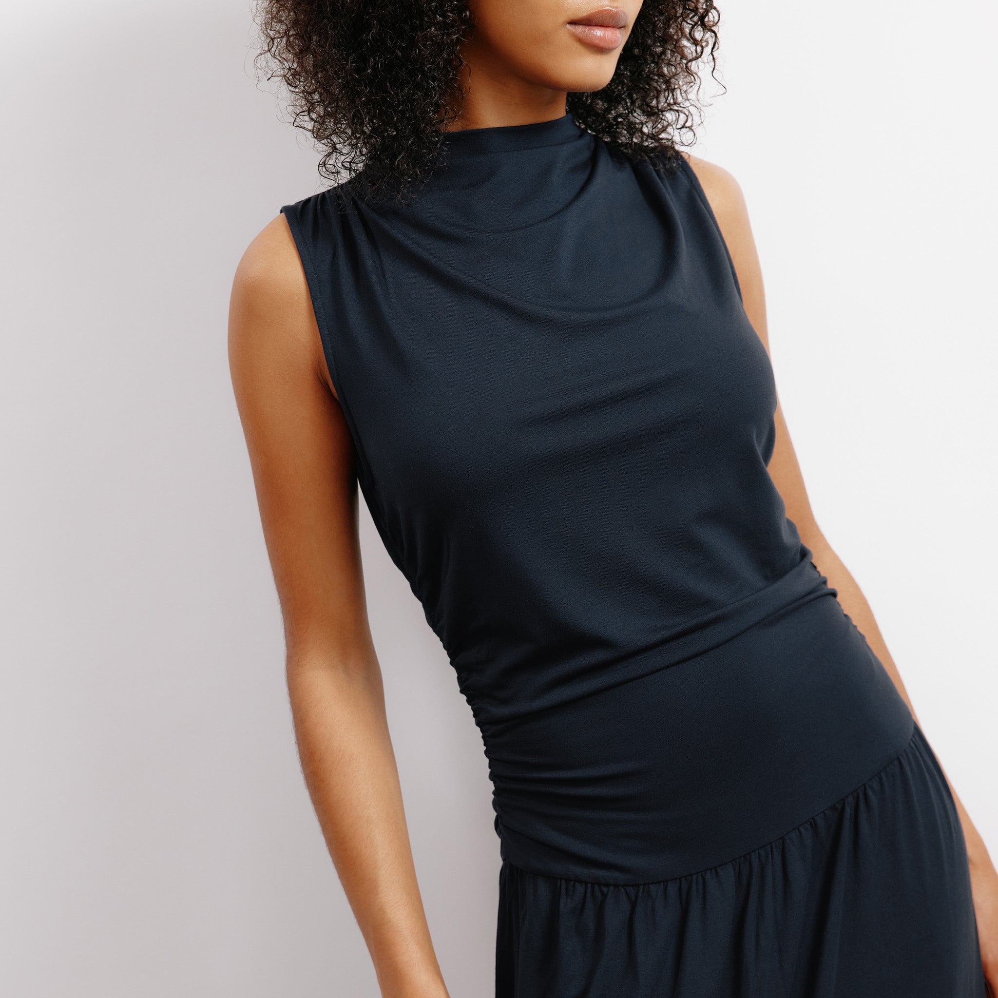 Re-Loved  Navy Funnel Neck Jersey Dress - Size 12