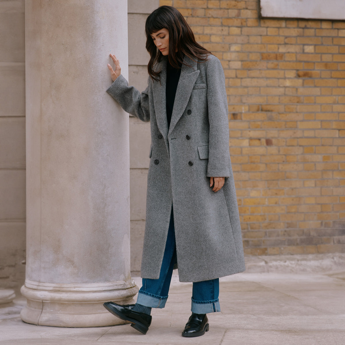 Grey DB Coat Sustainable Womenswear Albaray - Main Image