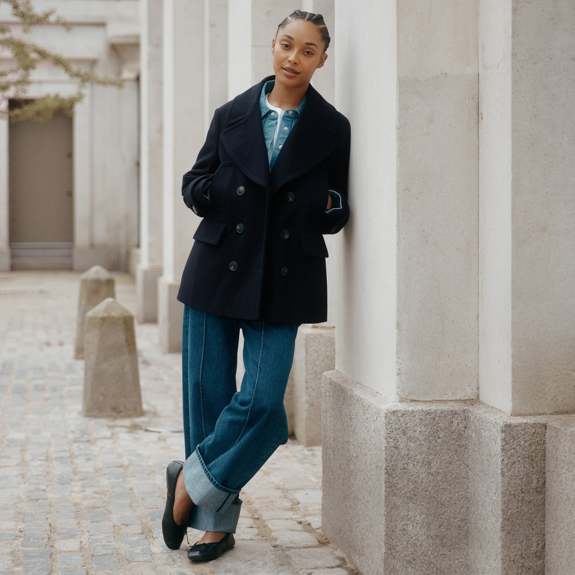 Navy Pea Coat Sustainable Womenswear Albaray