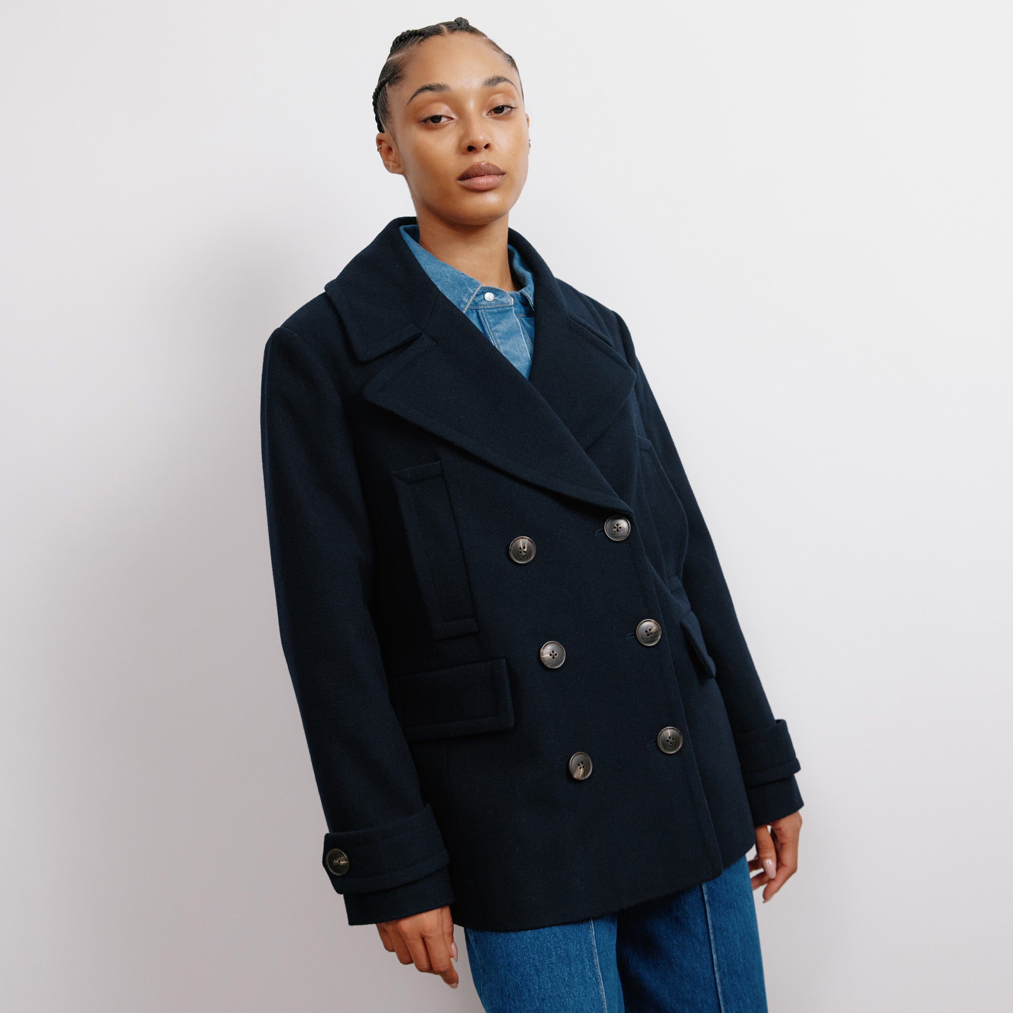 Re-Loved Navy Wool Pea Coat - Size 10