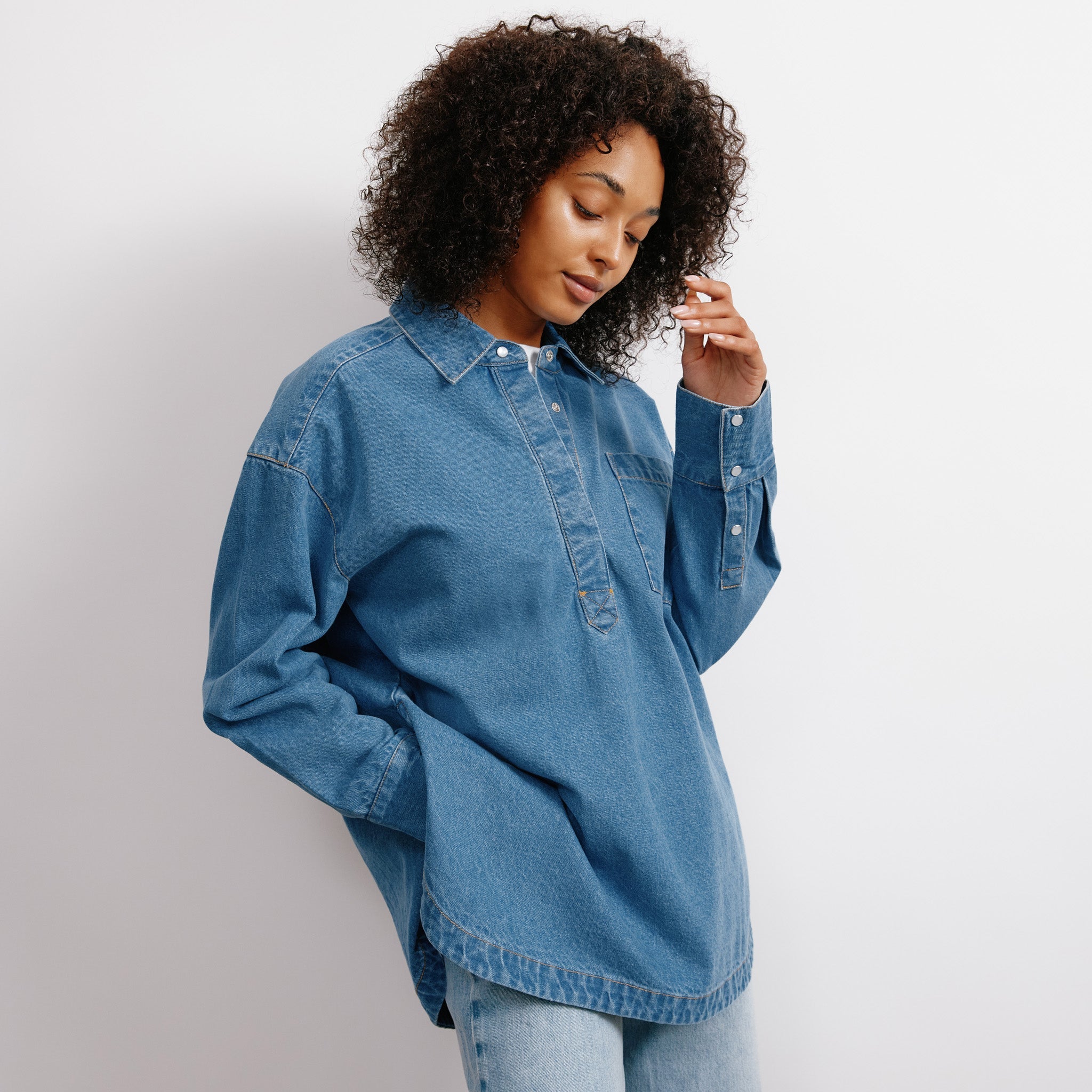 Re-Loved  Denim Over the Head Shirt - Size 8