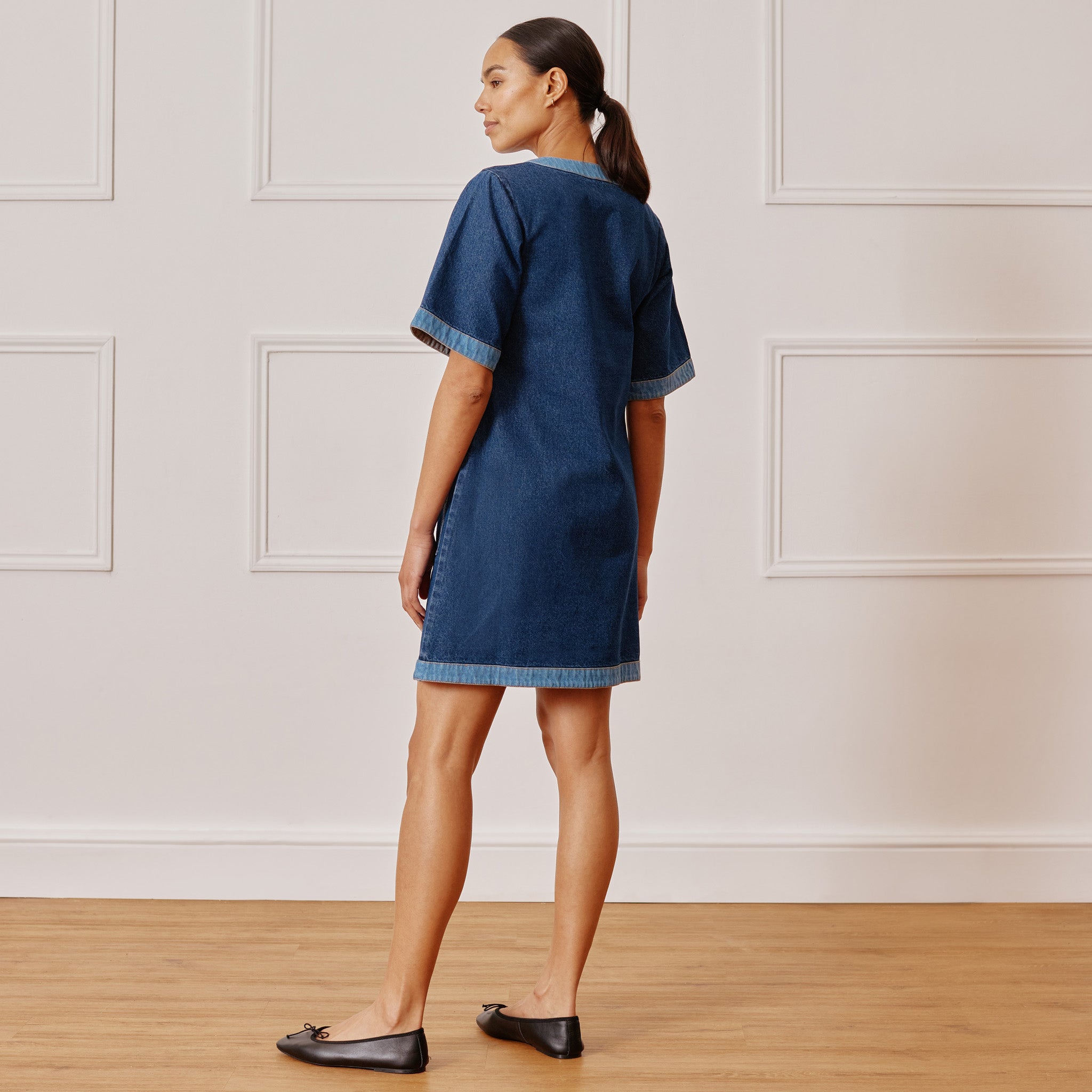 Re-Loved Contrast Denim Short Dress - Size 12