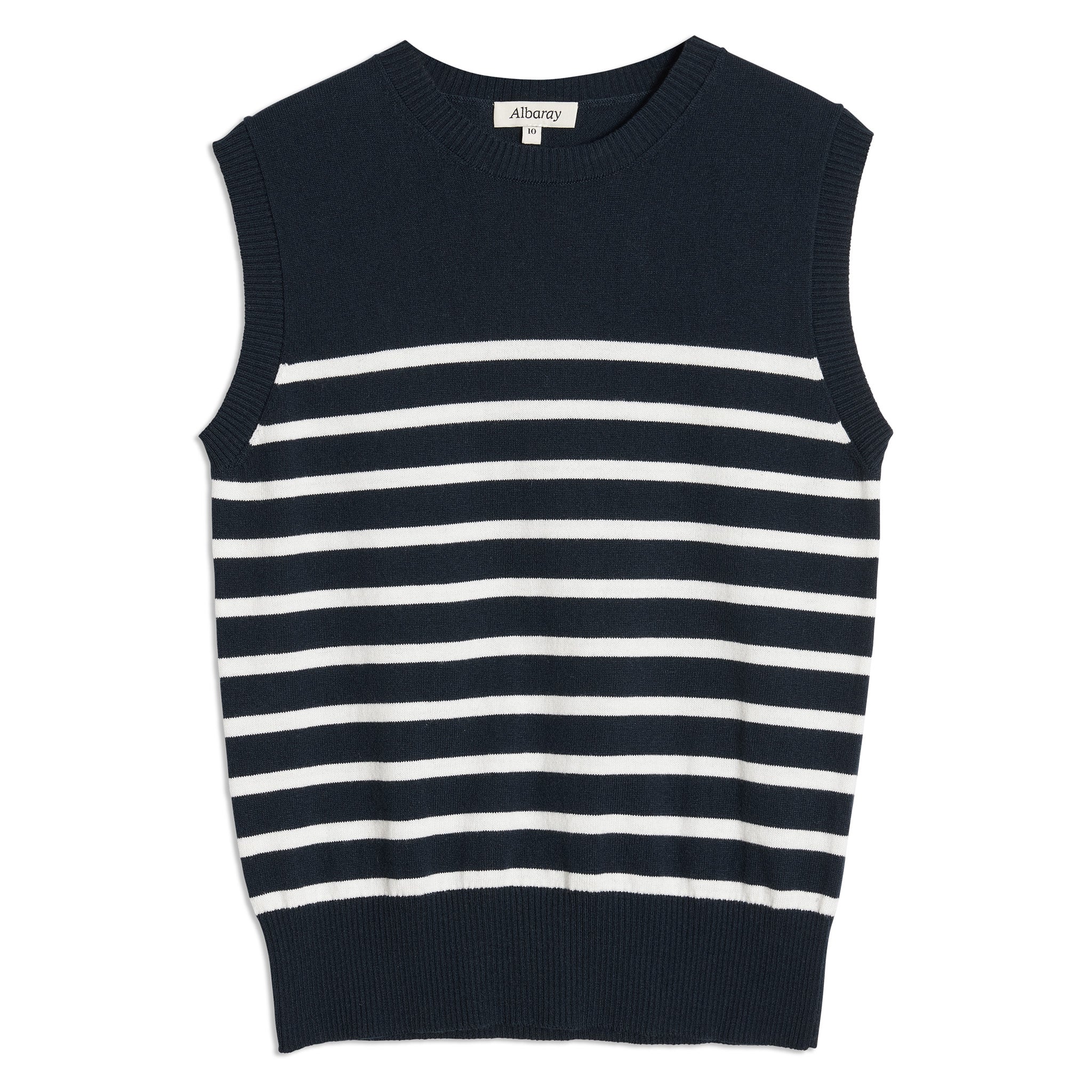 Re-Loved Navy and Cream Stripe Knitted Tank Top Size 8