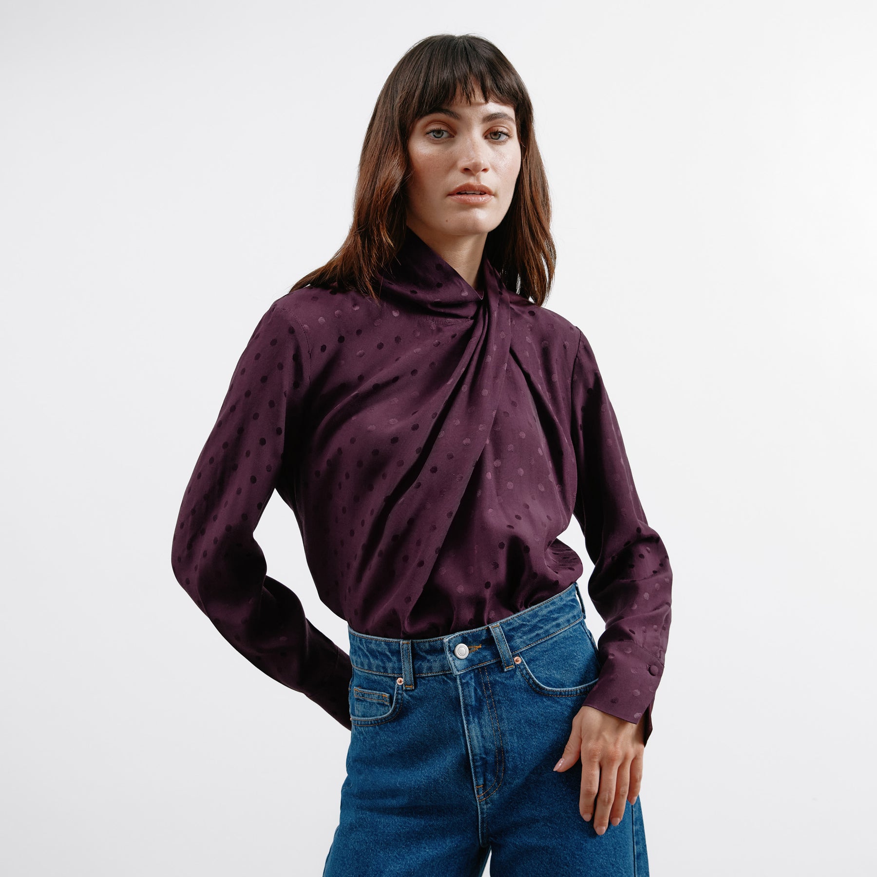 Tacey Twist Shawl Neck Top In Charcoal