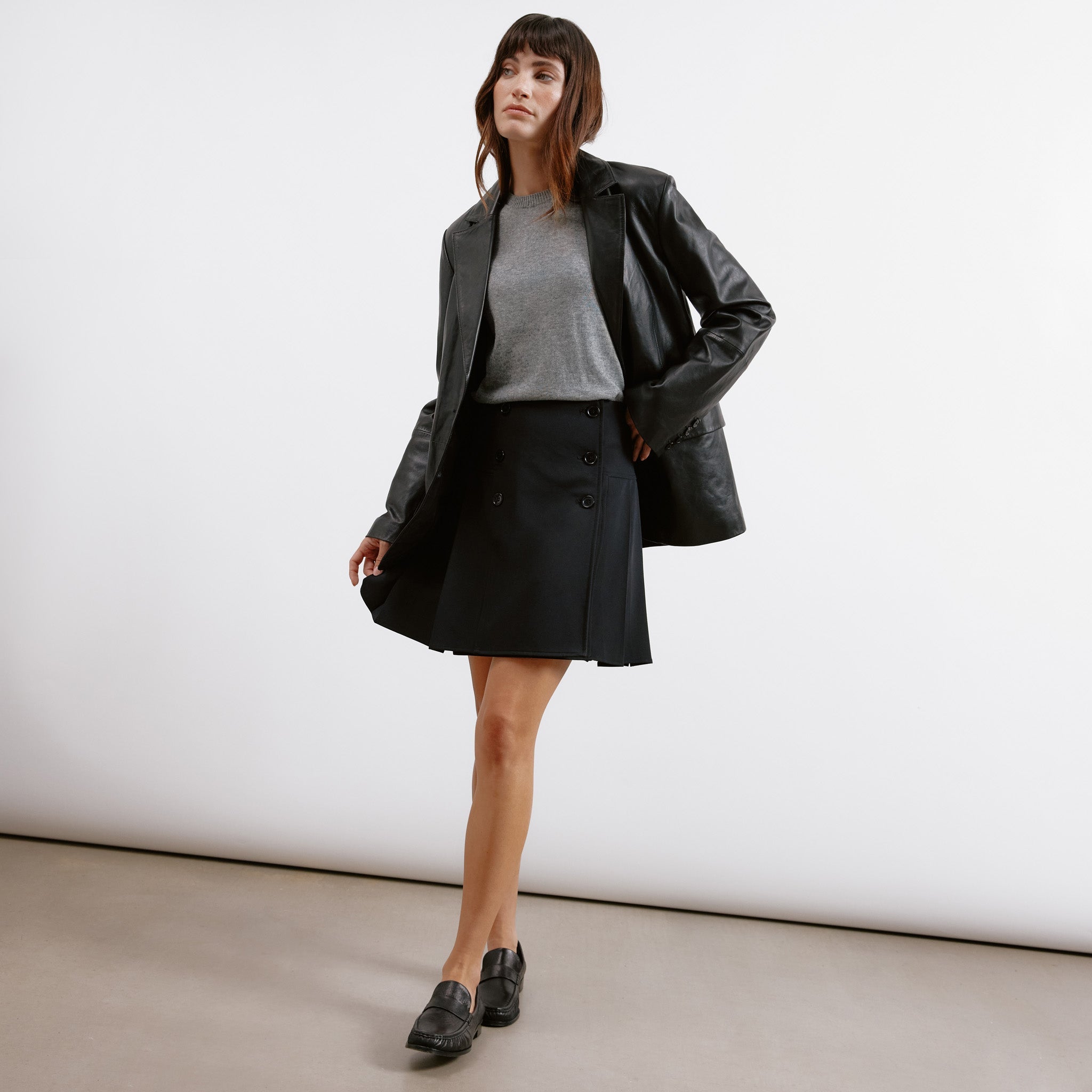 Re-Loved Black Tailored Pleat Mini Skirt - Size 10