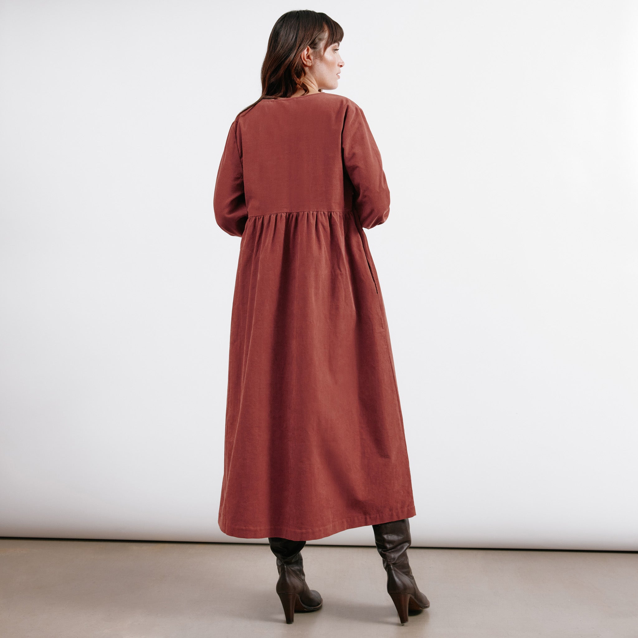 Re-Loved  Cord V Neck Gathered Midi Dress - Size 10