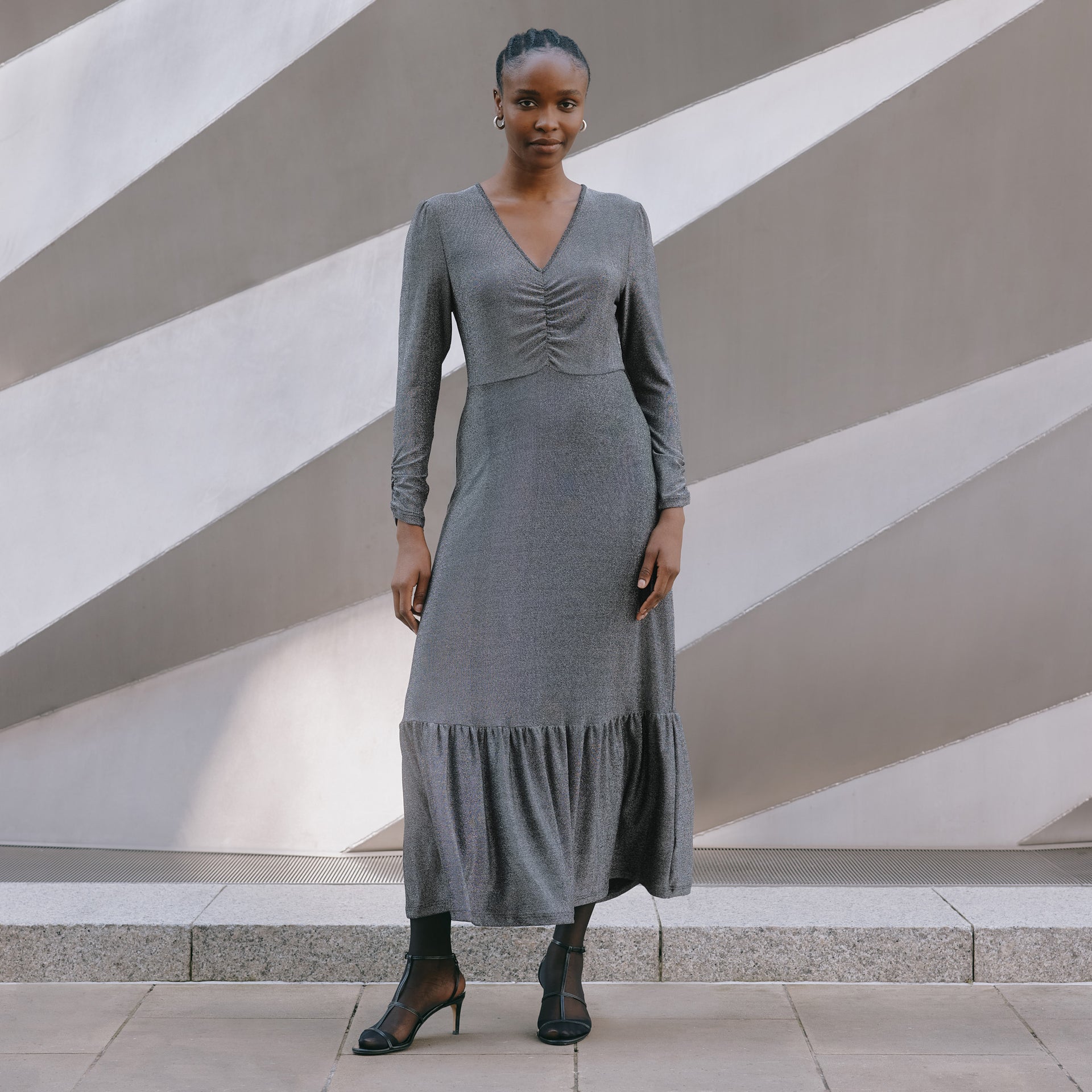 Silver Glitter Maxi Dress Sustainable Womenswear Albaray