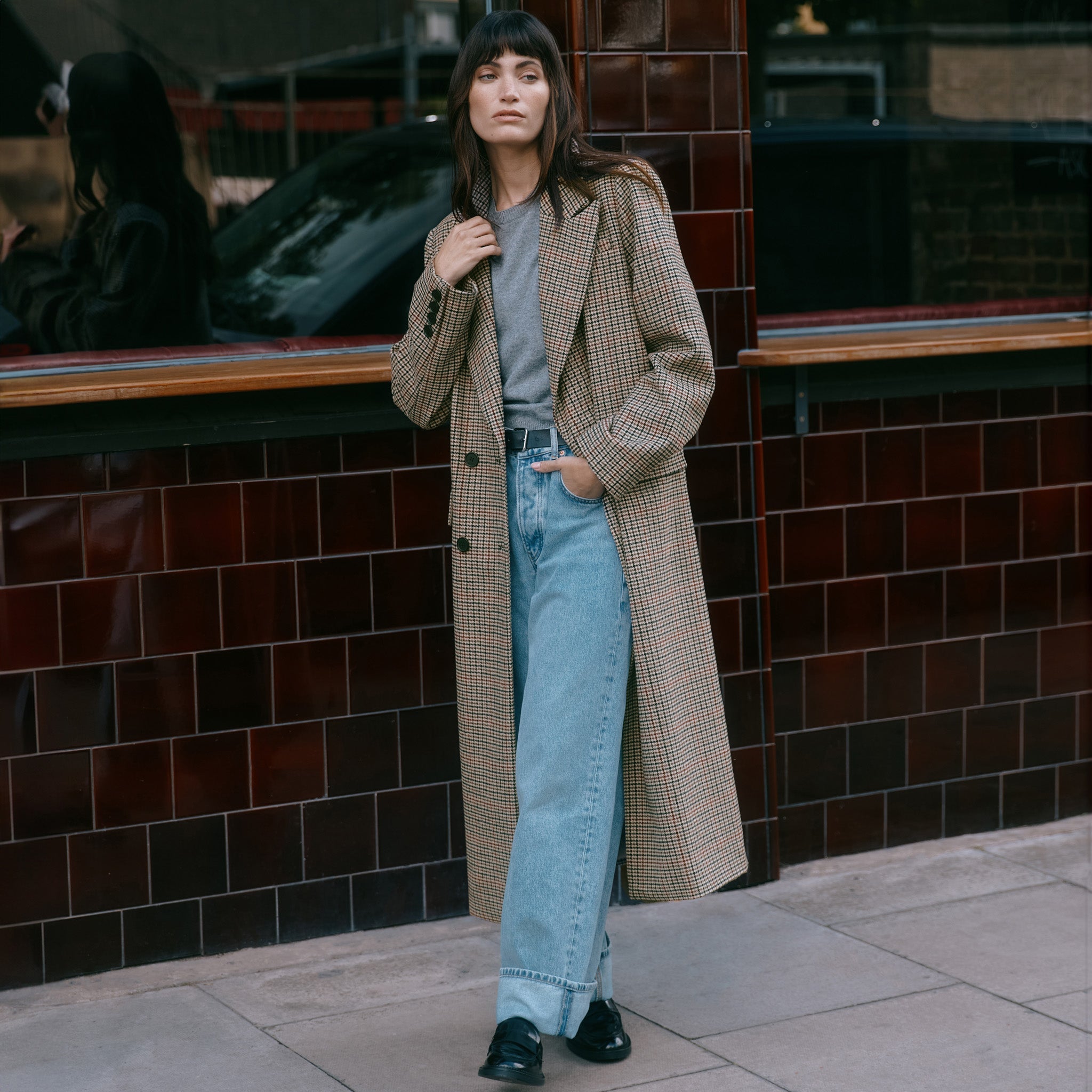 Re-Loved  Check Double Breasted Coat - Size 14