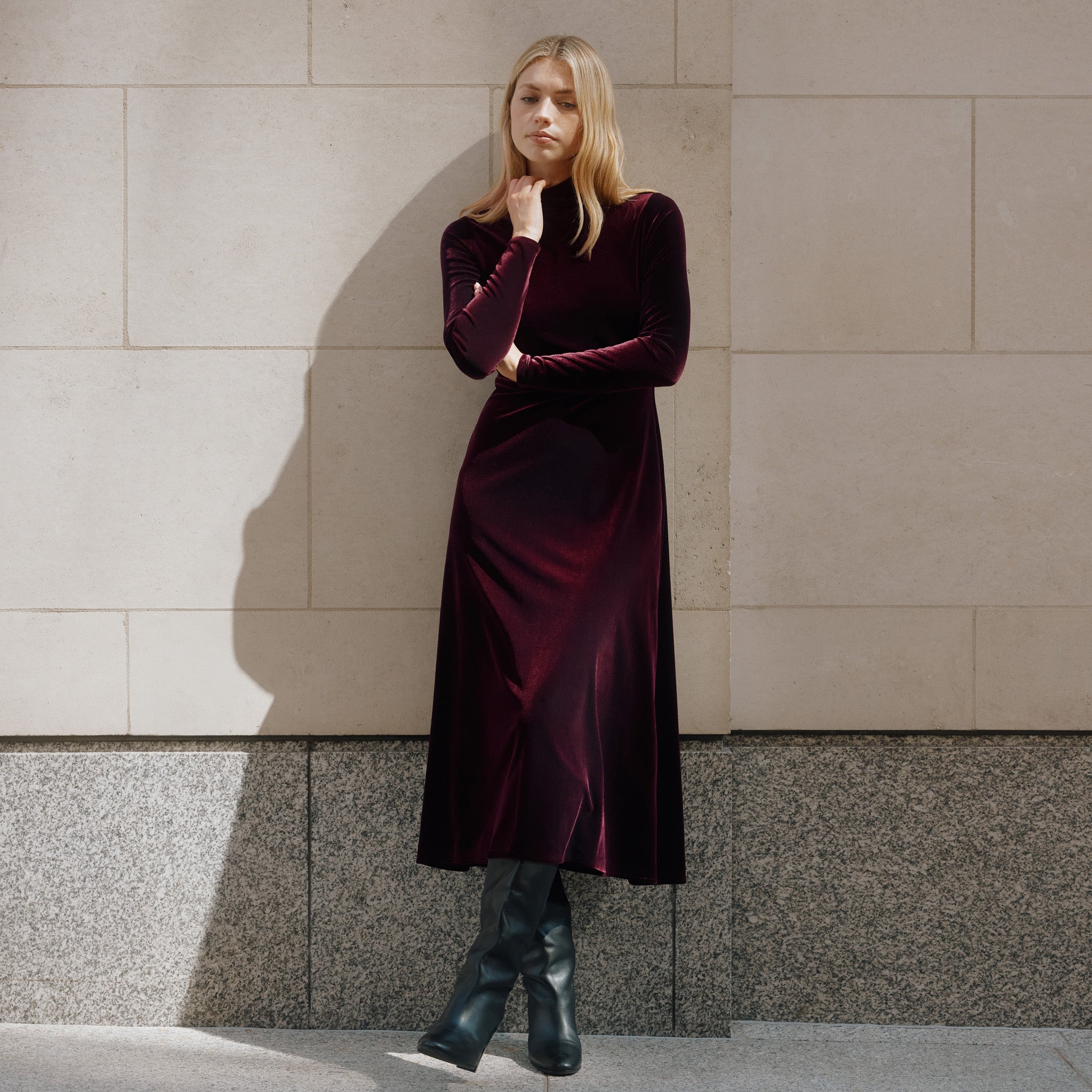 Re-Loved Velvet Funnel Neck Dress - Size  14