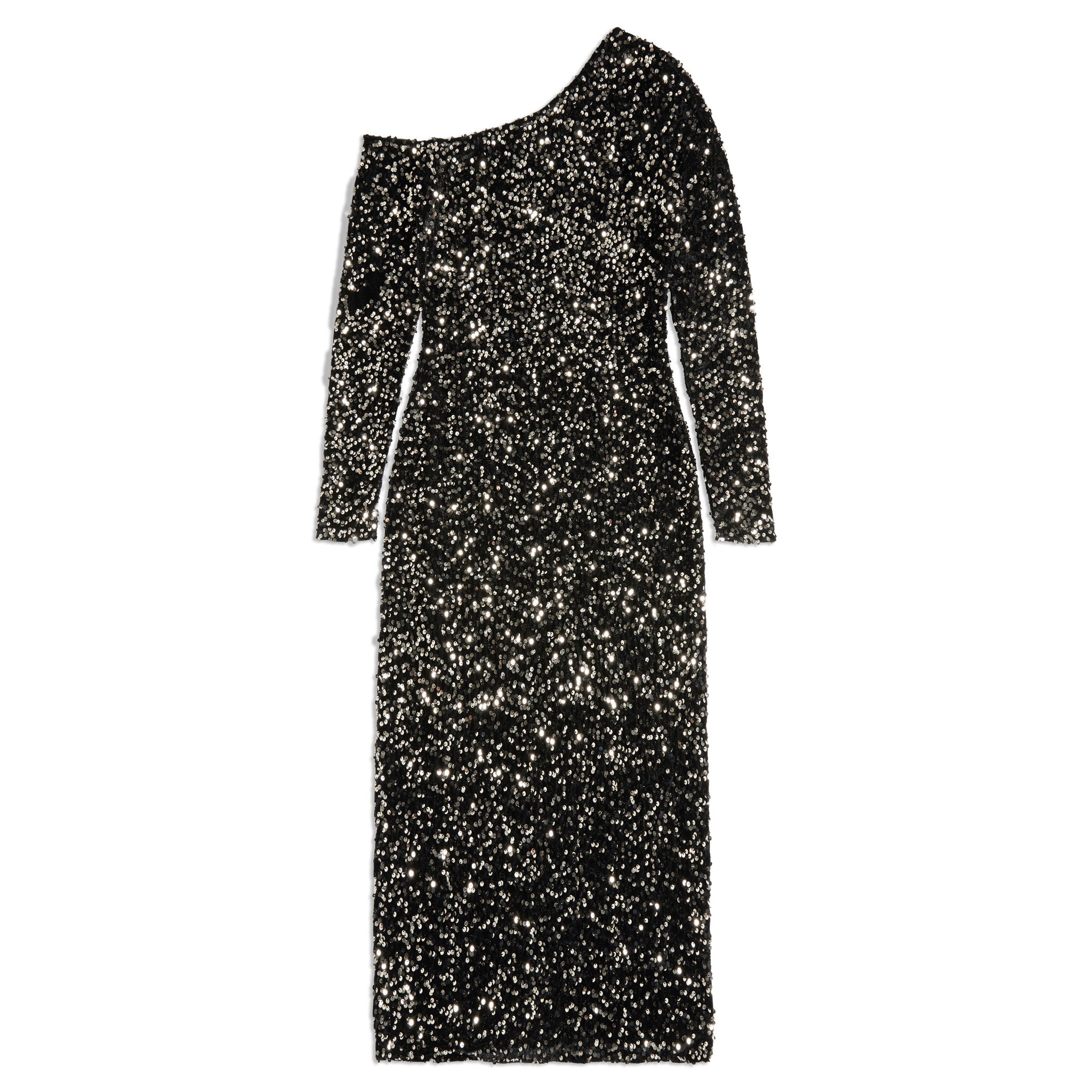 Re-Loved Velvet Sequin Asymmetric Off Shoulder Dress - Size 10