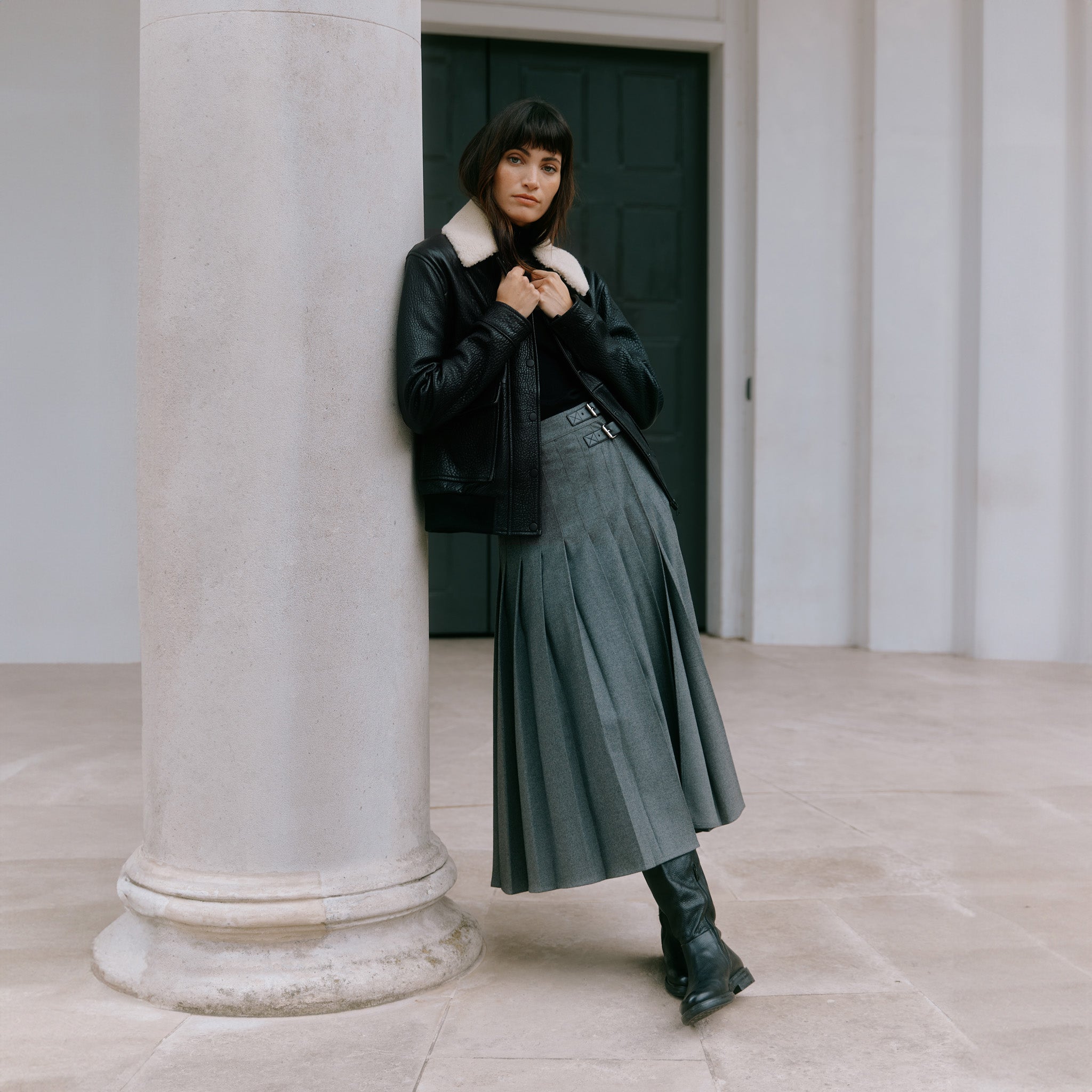 Flannel Pleat Midi Skirt Sustainable Womenswear Albaray