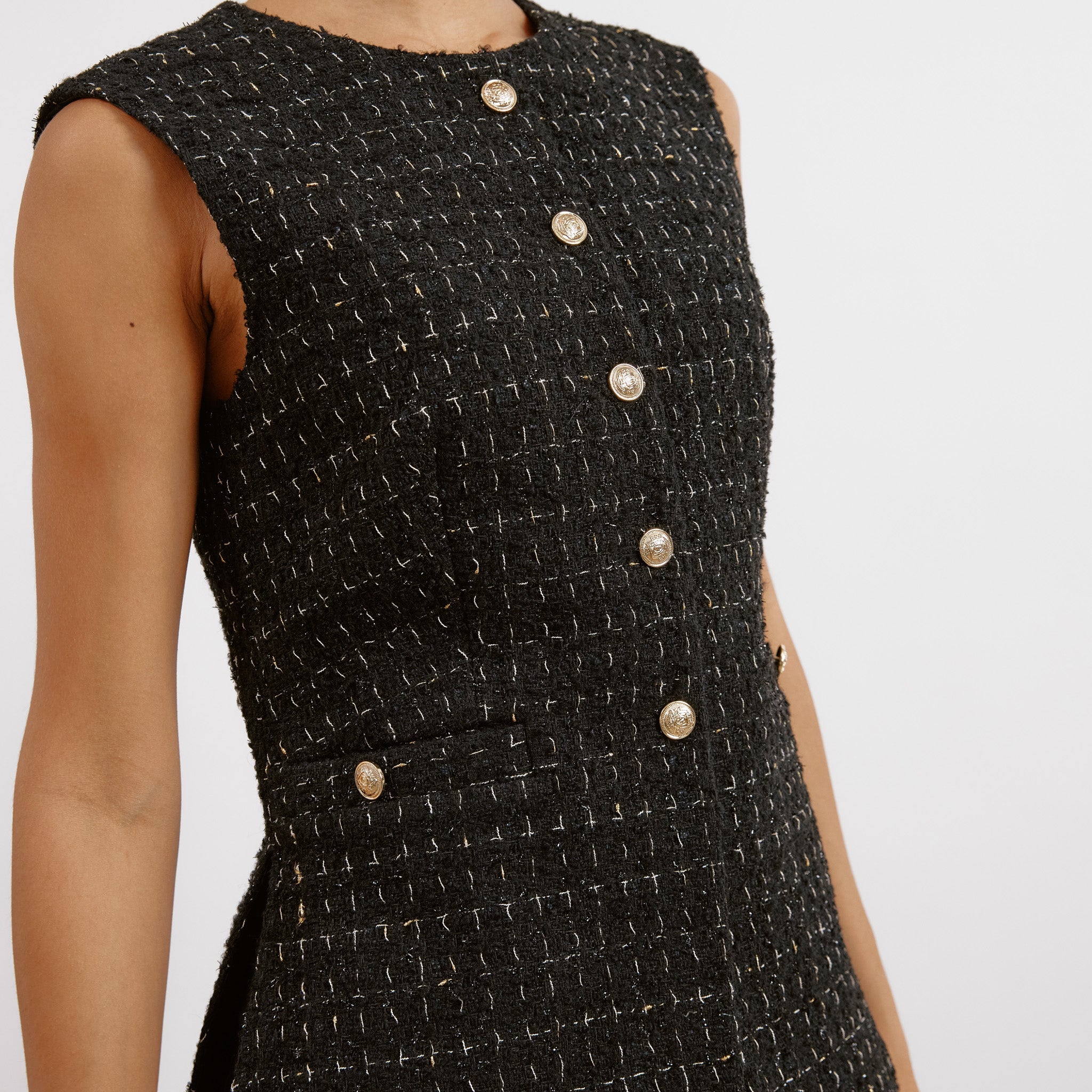 Re-Loved Black and Gold Tweed Waistcoat - Size 12