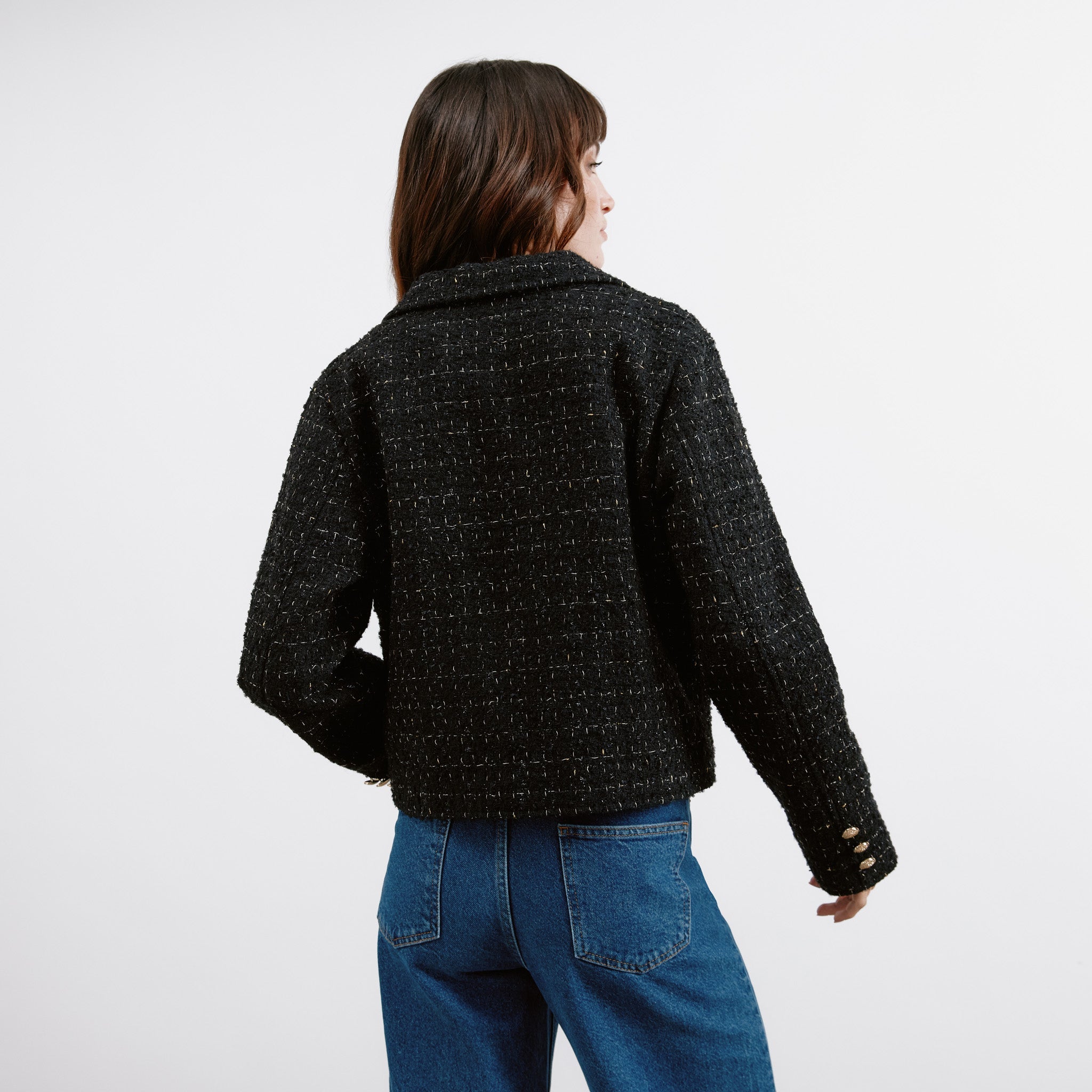Re-Loved Black and Gold Tweed Jacket - Size 14