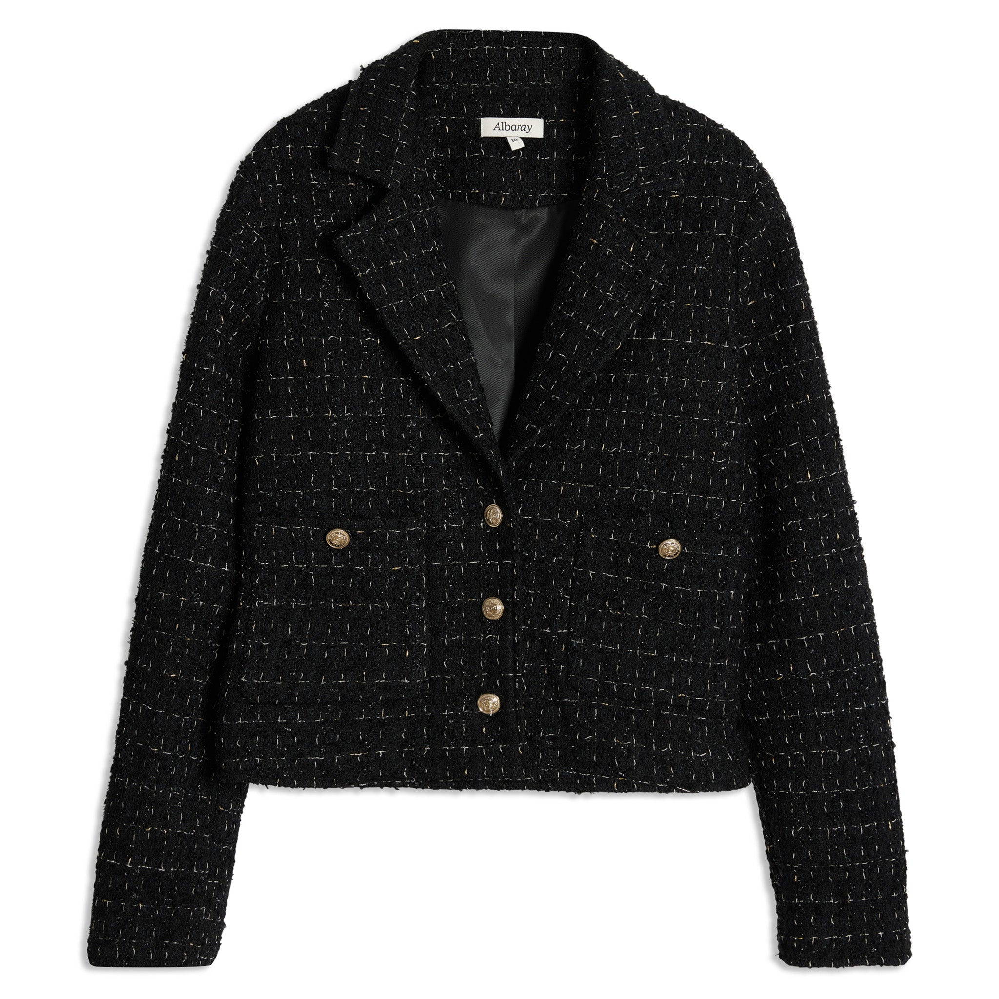 Re-Loved Black and Gold Tweed Jacket - Size 14