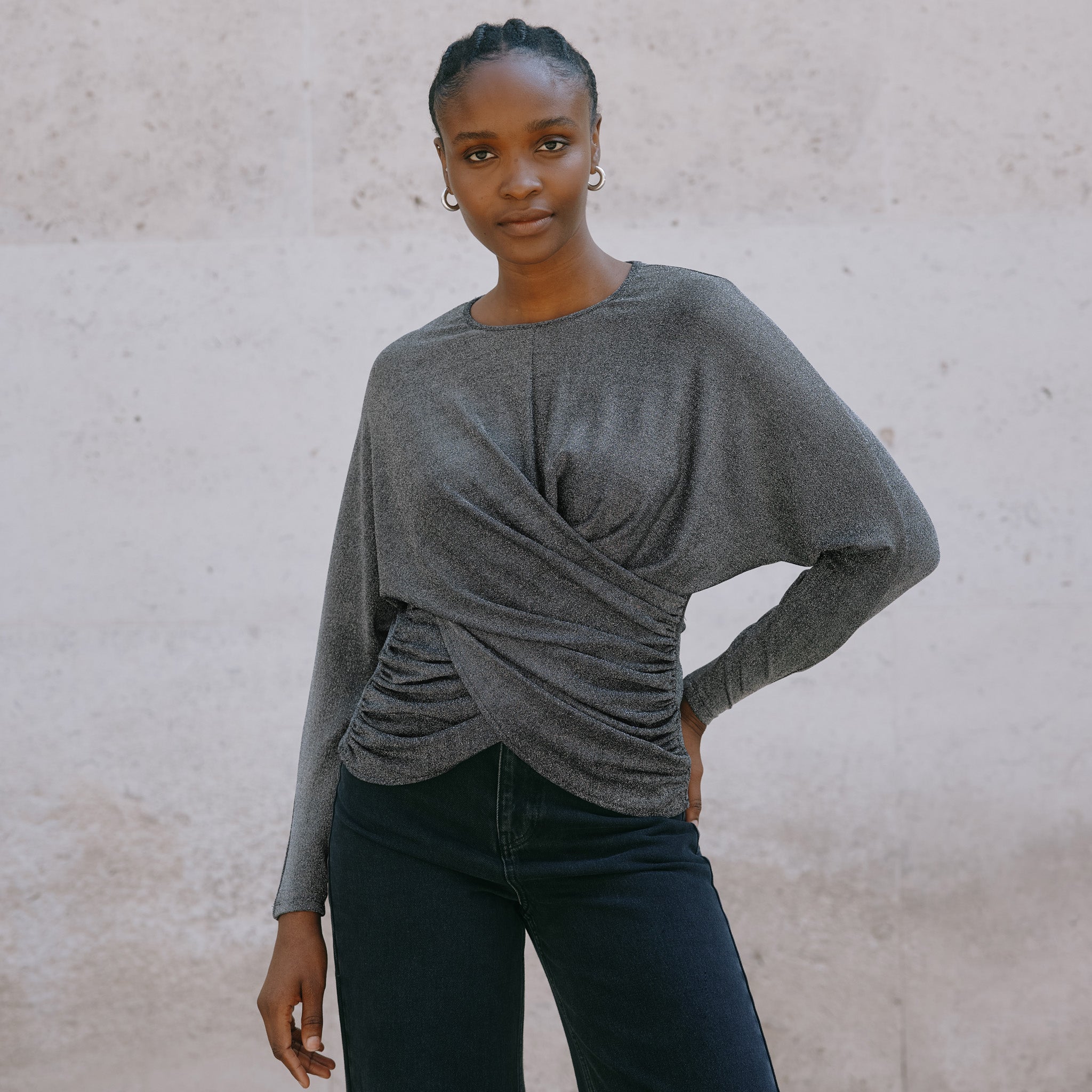 Re-Loved Silver Glitter Drape Top - Size 10