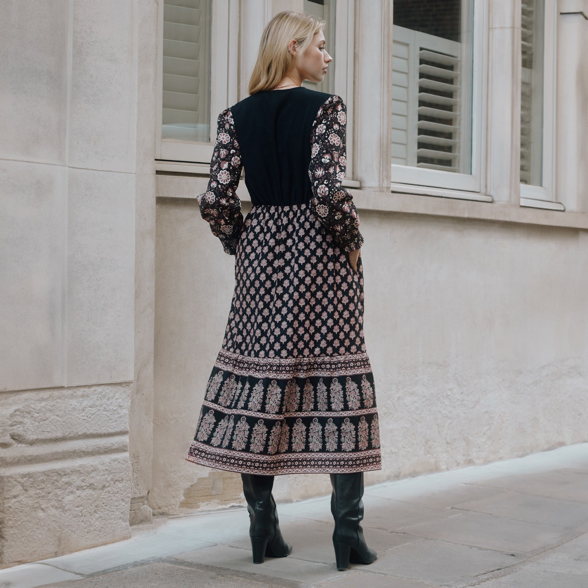 Burgundy Woodblock Midi Dress Sustainable Womenswear Albaray