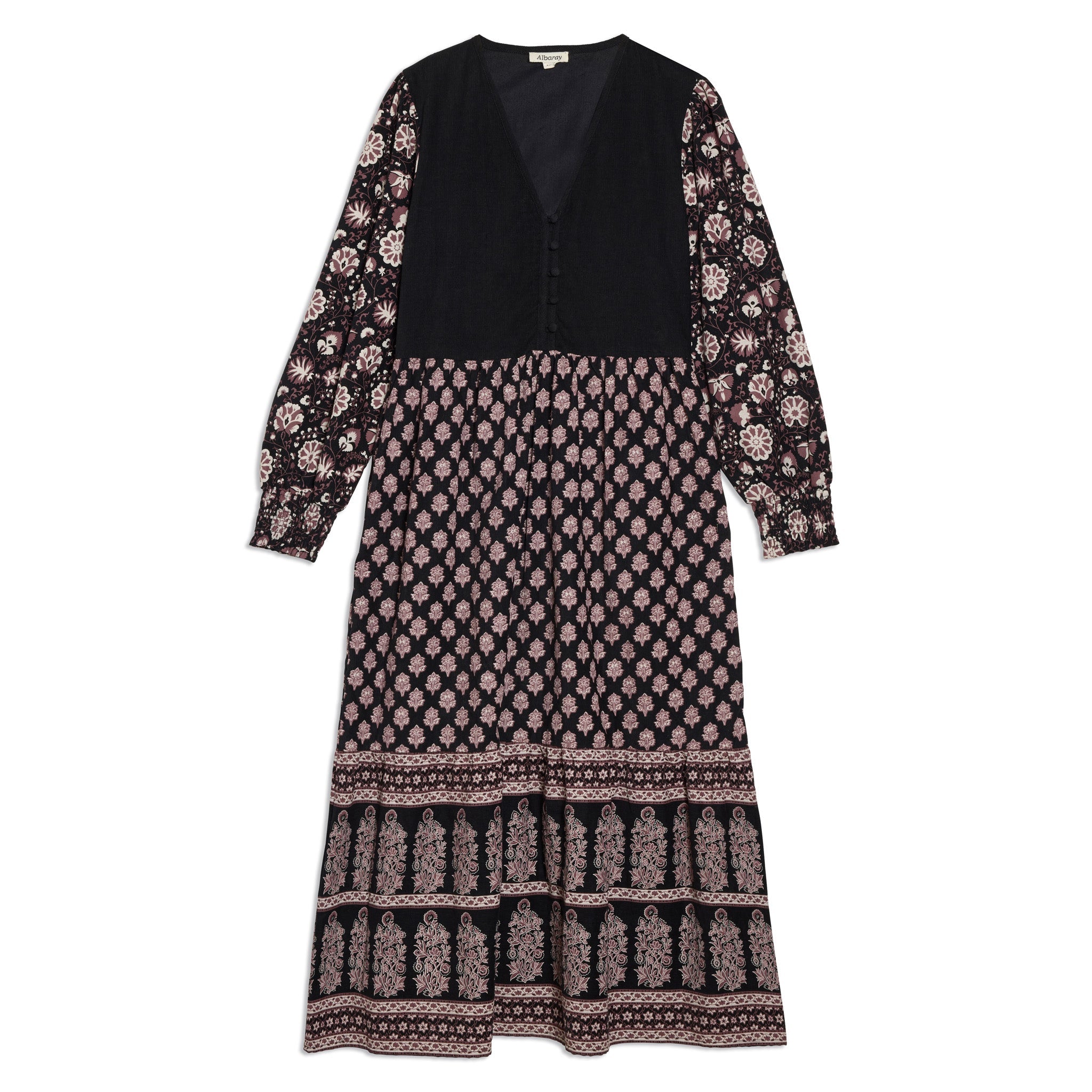 Re-Loved Burgundy Woodblock Midi Dress - Size 12