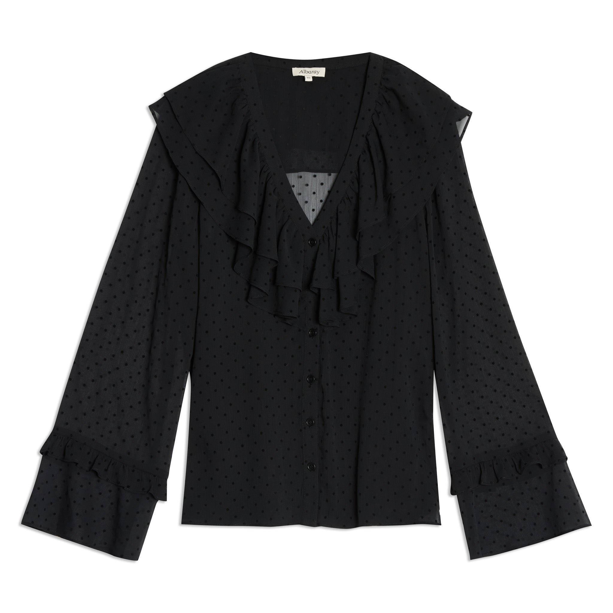Re-Loved Flocked Spot Ruffle Blouse - Size 14