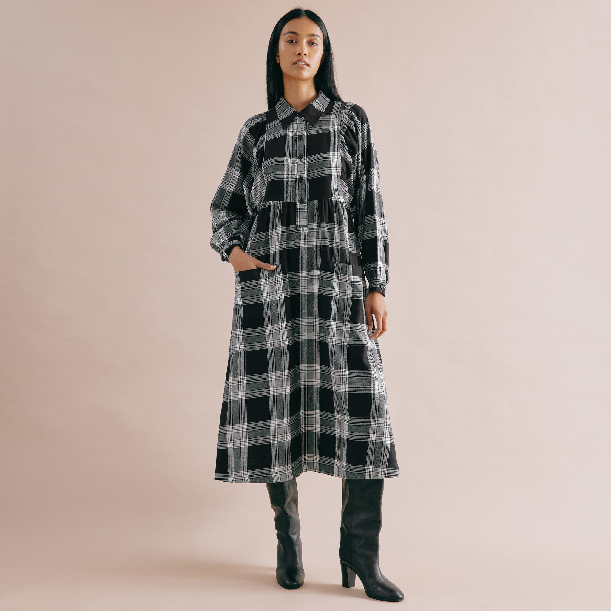 Re-Loved Check Shirt Midi Dress - Size 14