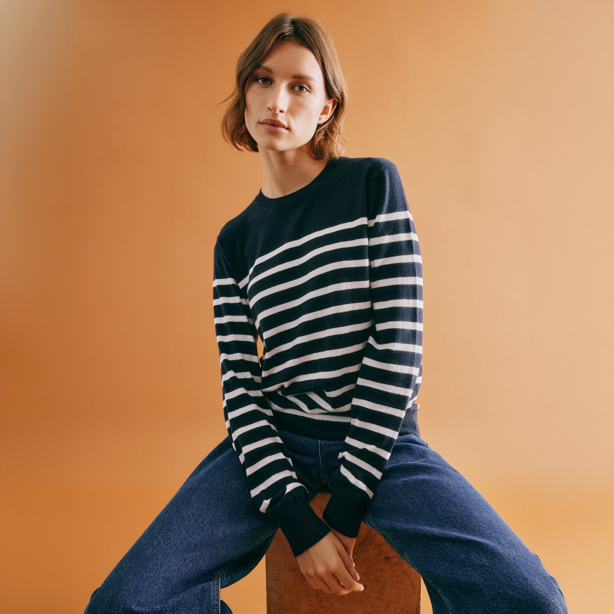 Re-Loved Navy Stripe Crew Lightweight Jumper - Size 12