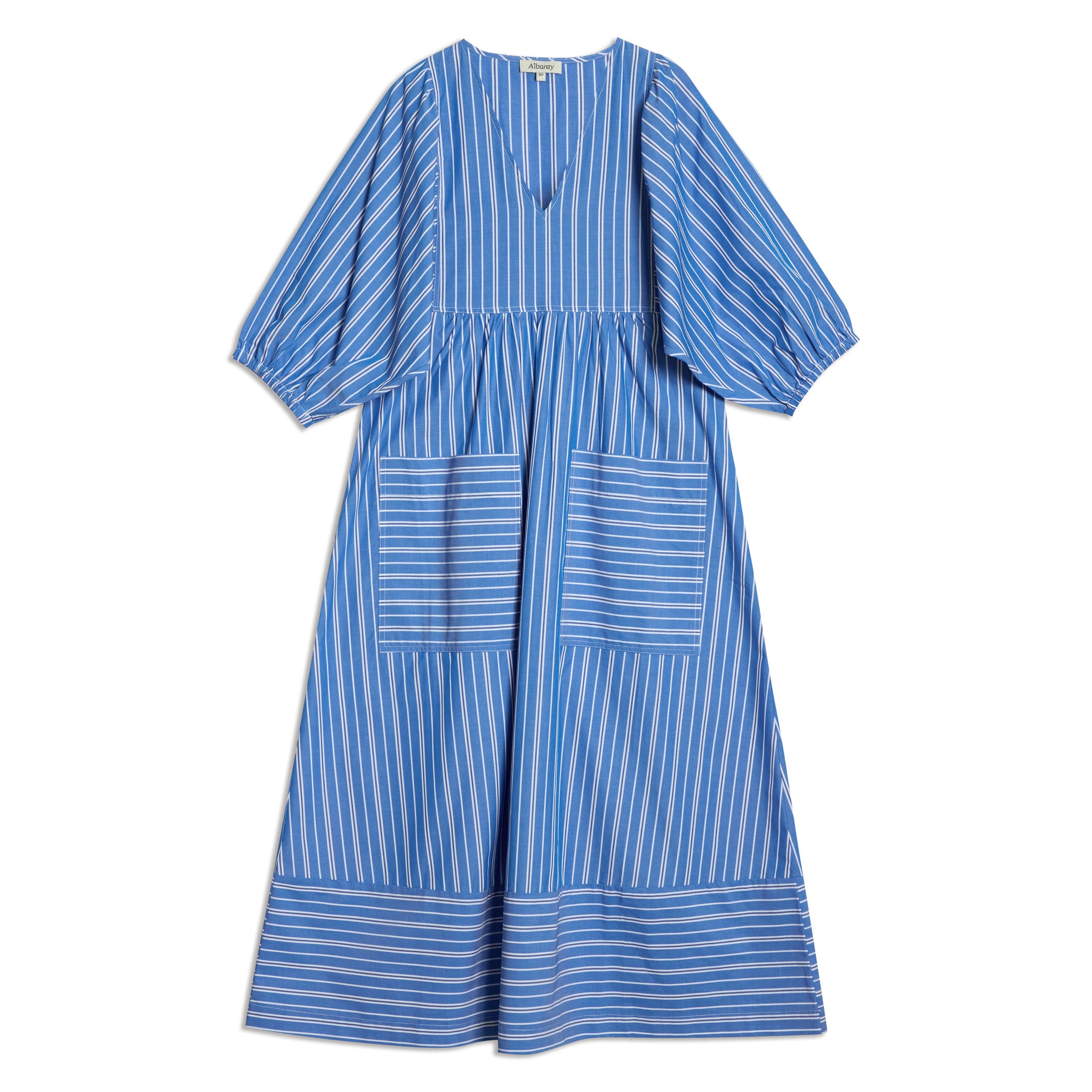 Re-Loved Blue Stripe V Neck Midi Dress Size 10