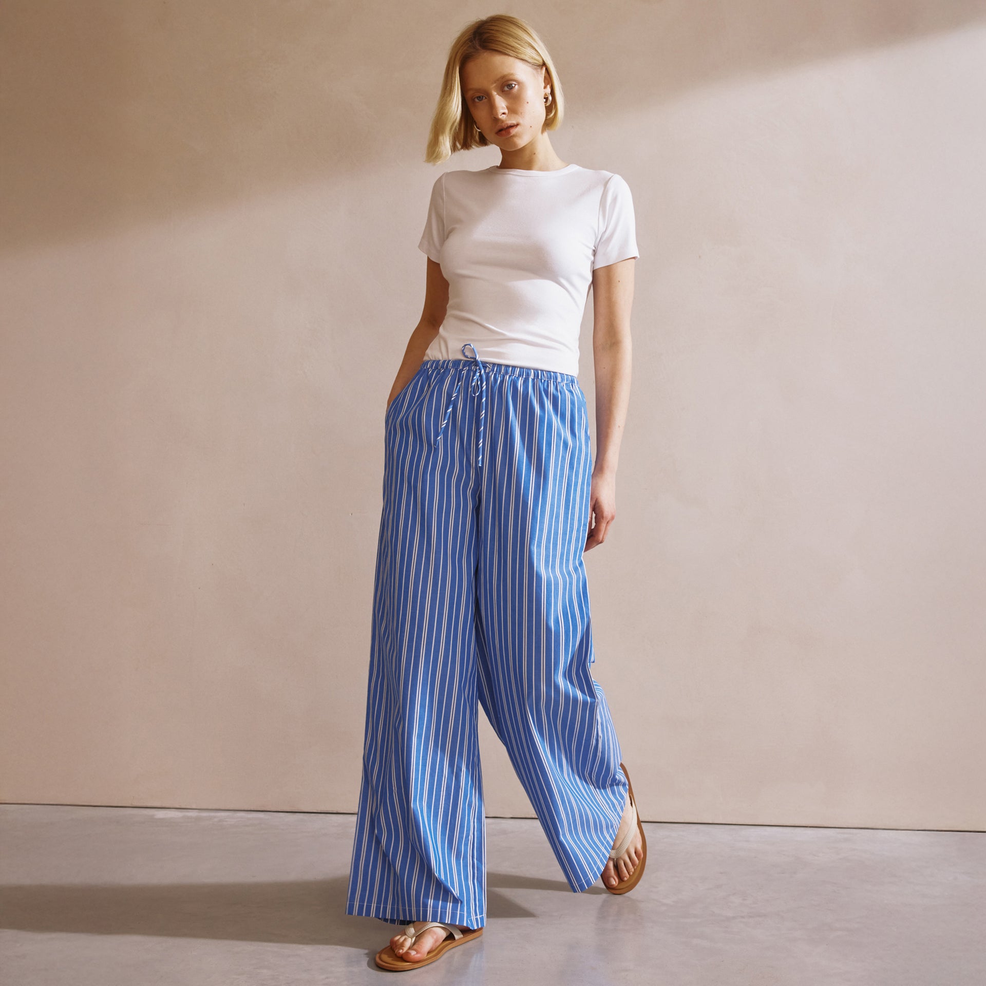 Stripe Cotton Drawstring Trouser
