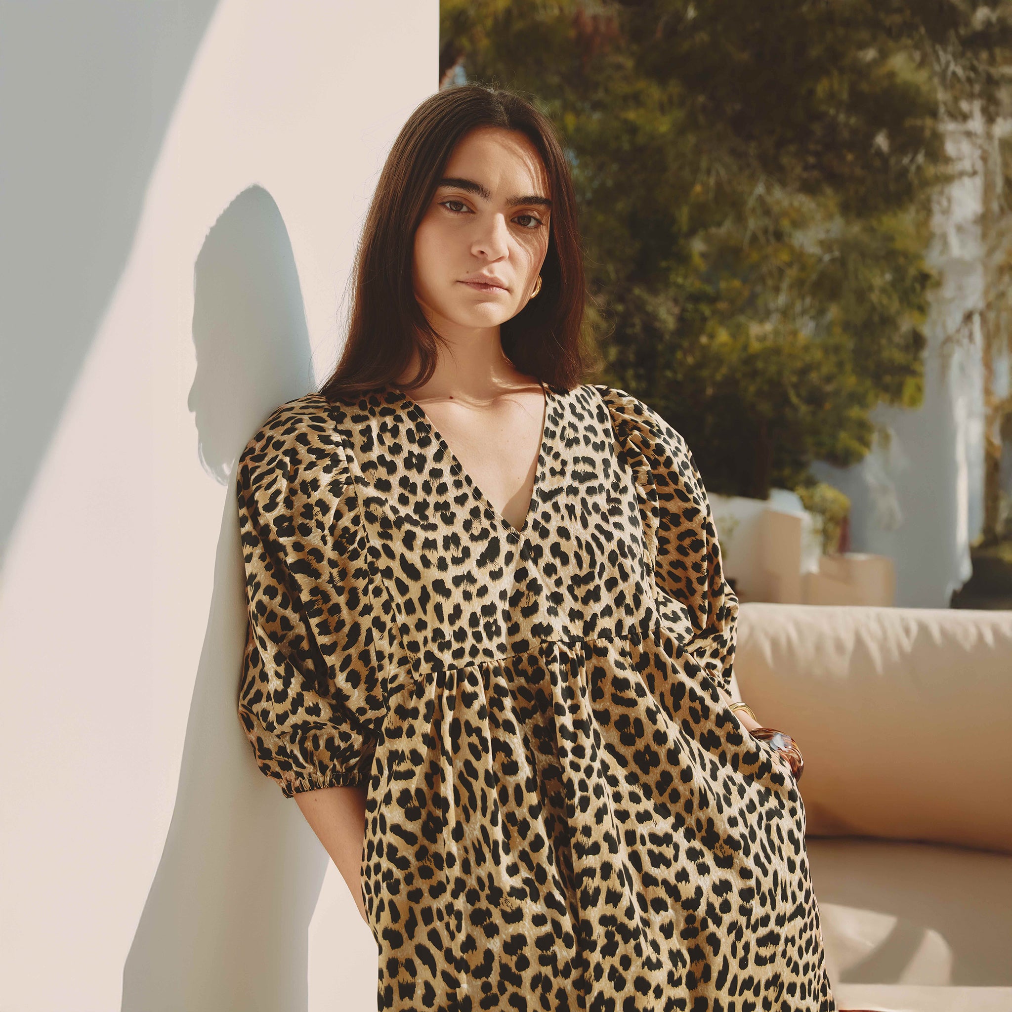 Animal Iconic V Neck Cotton Midi Dress