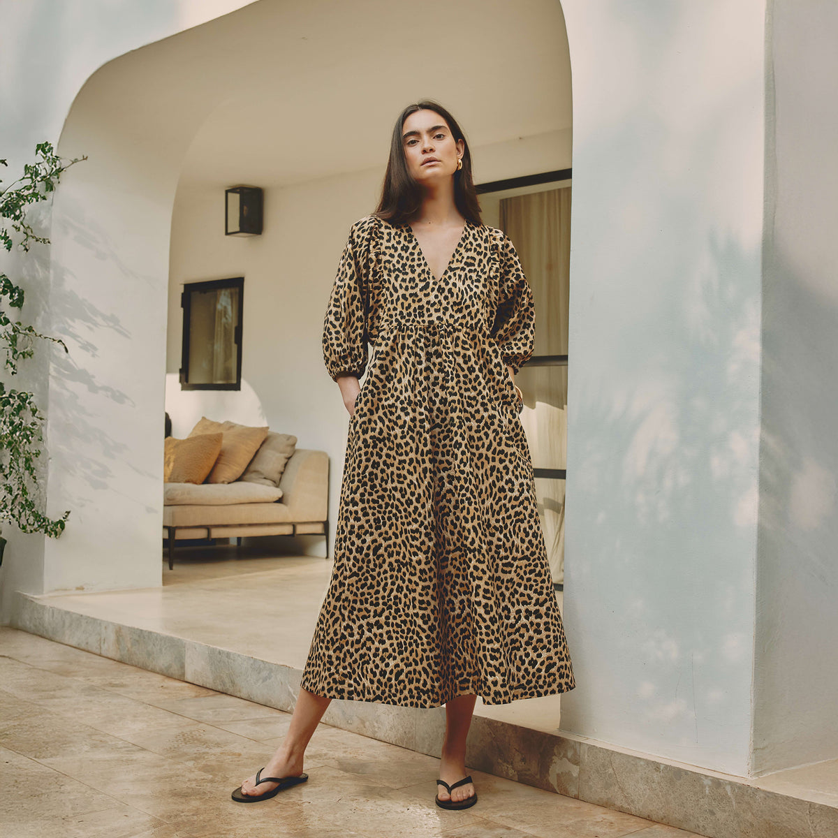 Iconic Animal V Neck Cotton Midi Dress | Sustainable Womenswear