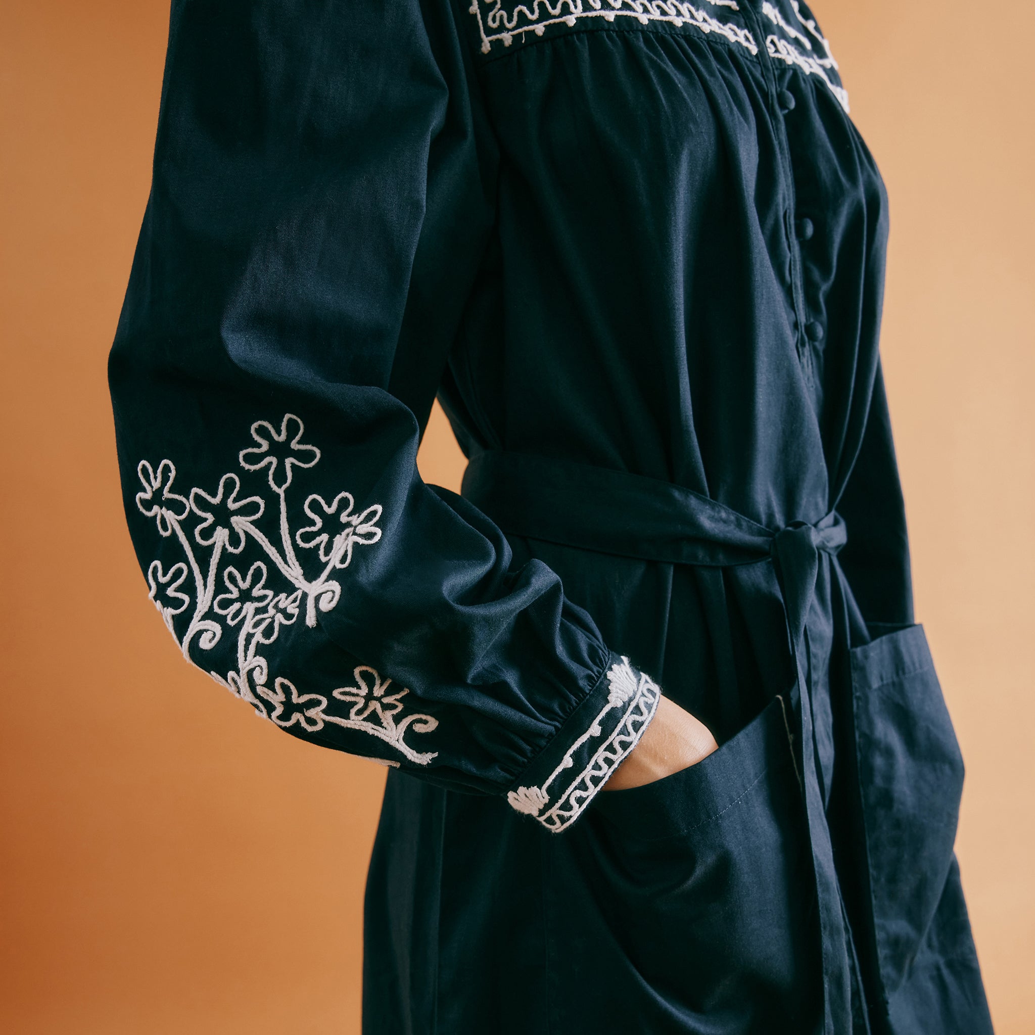 Re-Loved Navy Embroidered Dress - Size 12