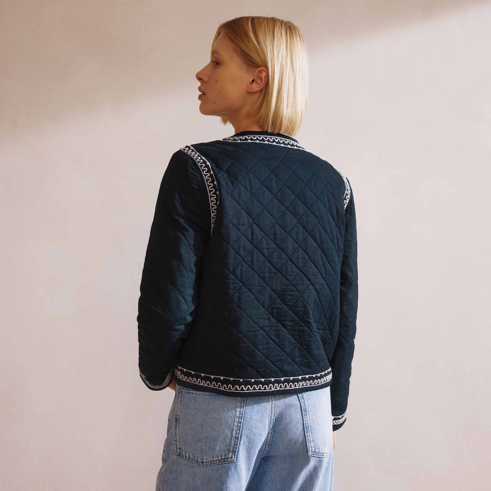 Re-Loved Navy Embroidered Jacket - Size 10