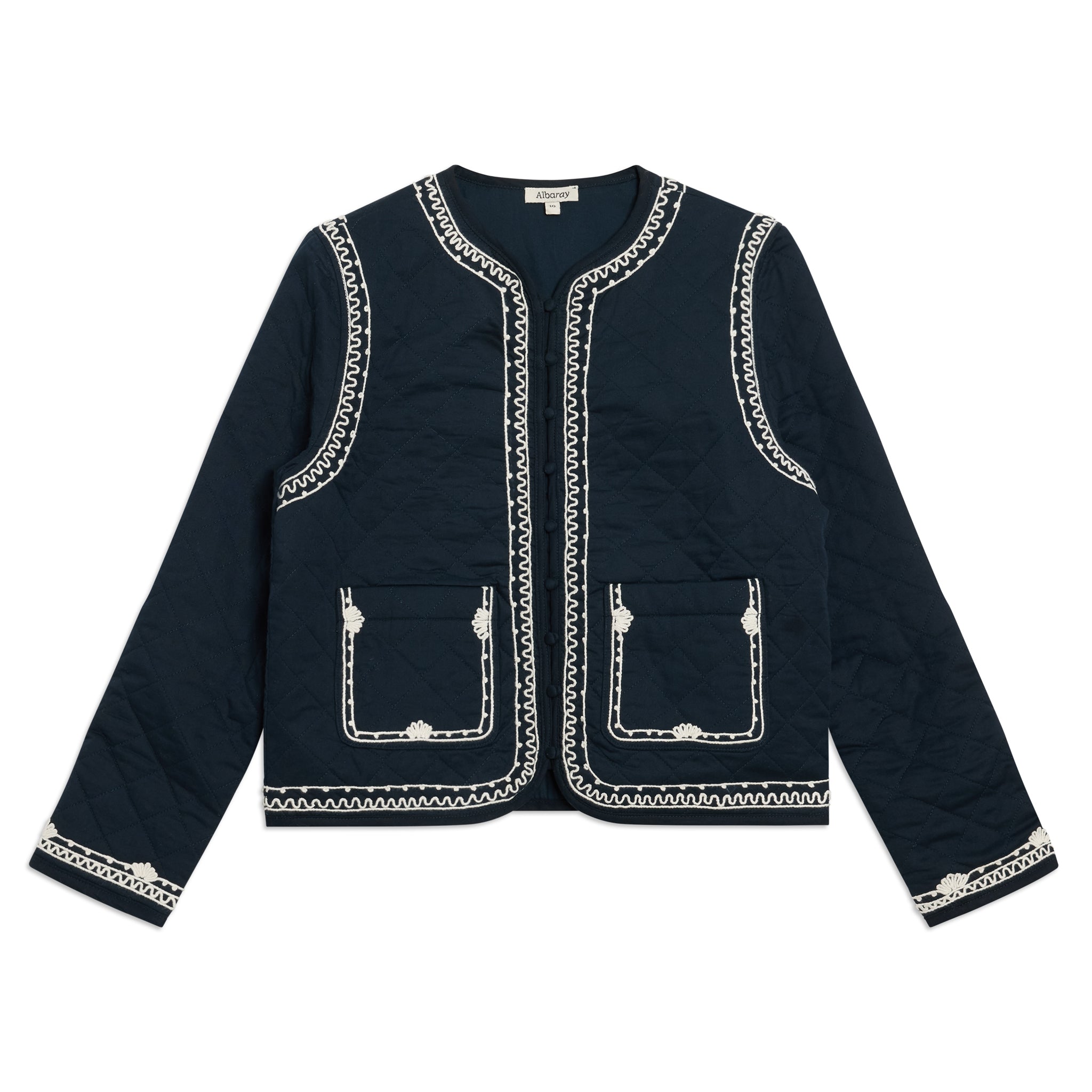 Re-Loved Navy Embroidered Jacket - Size 10