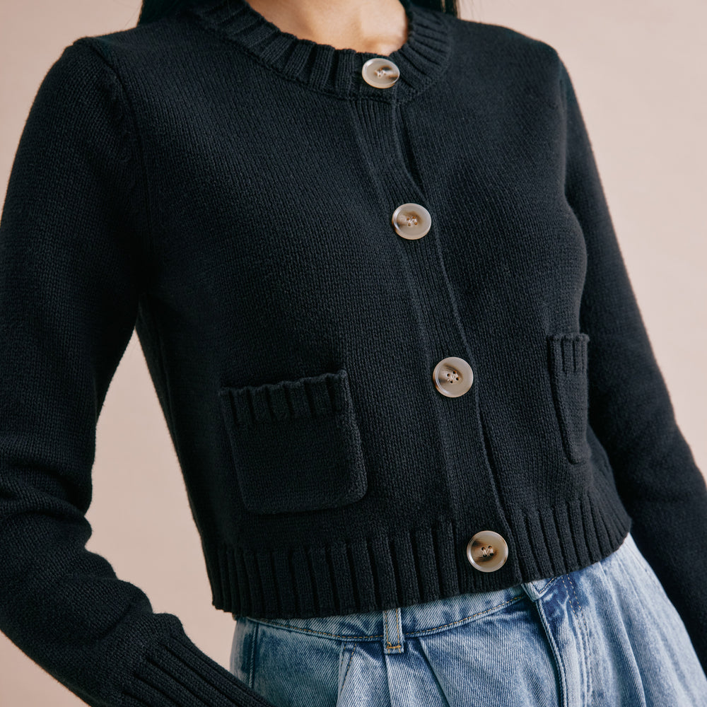 BLACK SOFT TOUCH CROPPED CARDIGAN