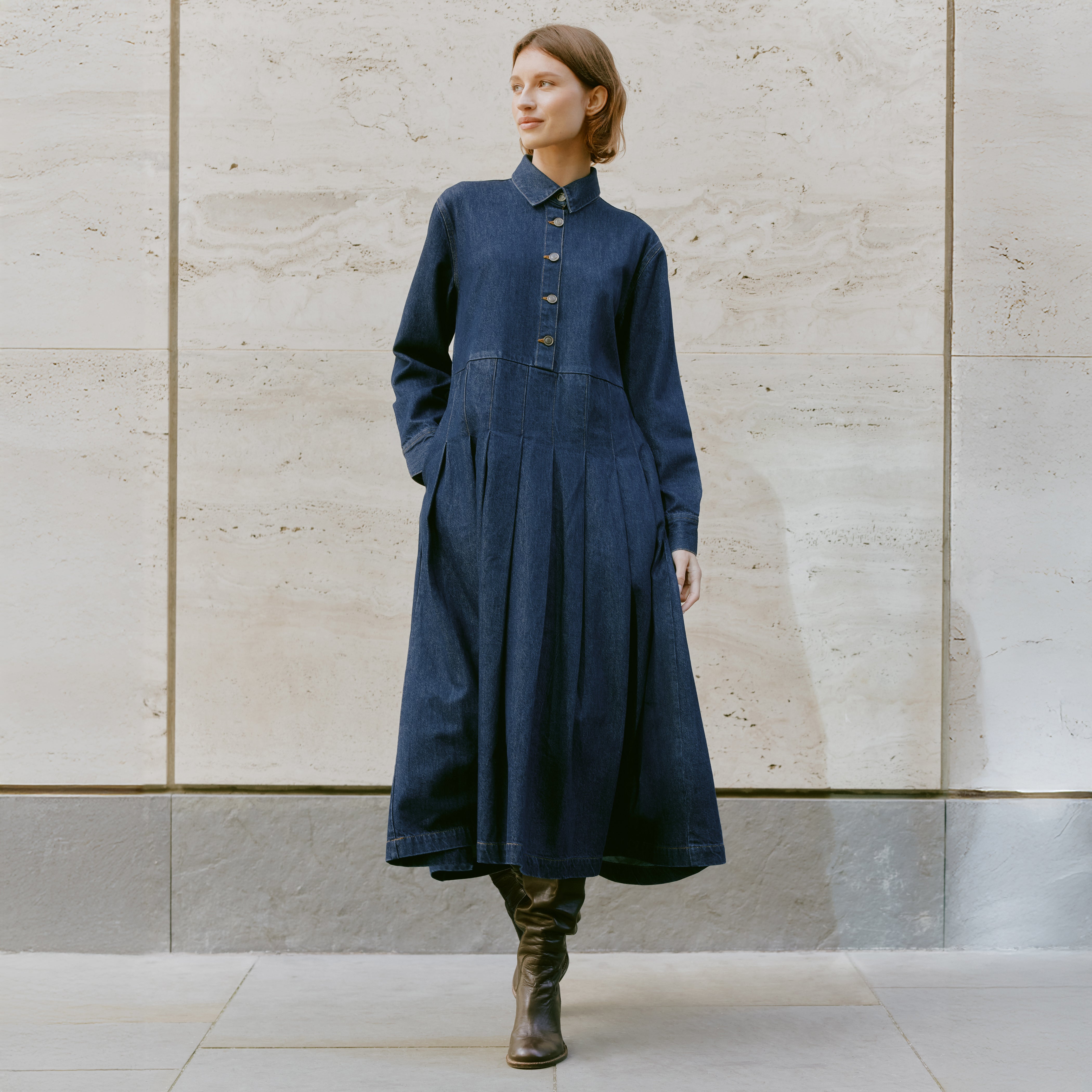 Re-Loved Denim Pleated Shirt Dress - Size 12