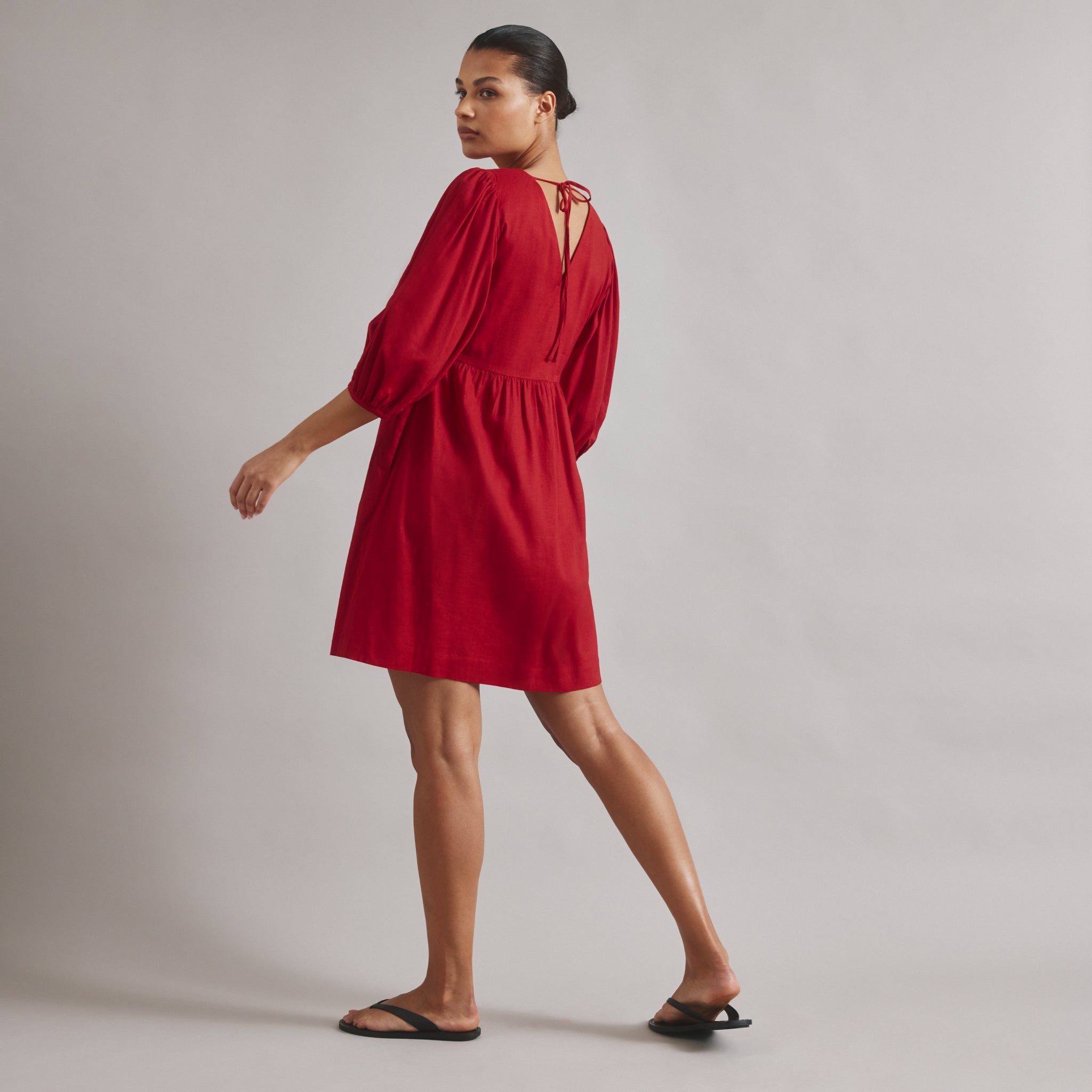 Re-Loved Linen Blend Short V Neck Dress - Size 12