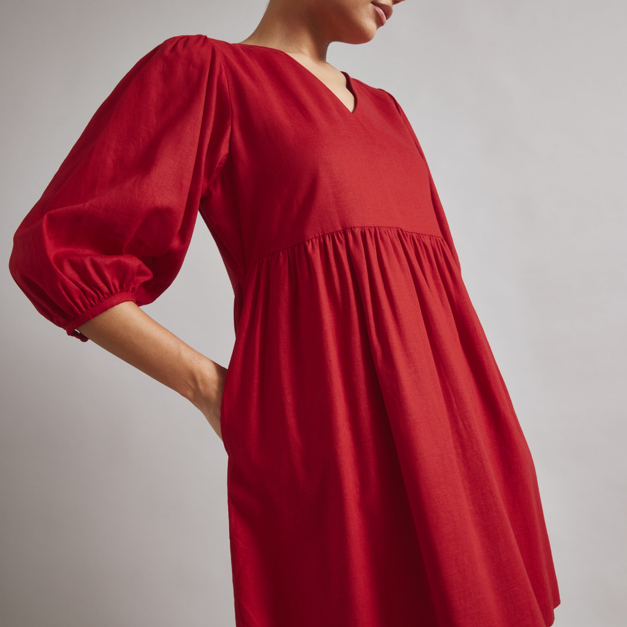 Re-Loved Linen Blend Short V Neck Dress - Size 12
