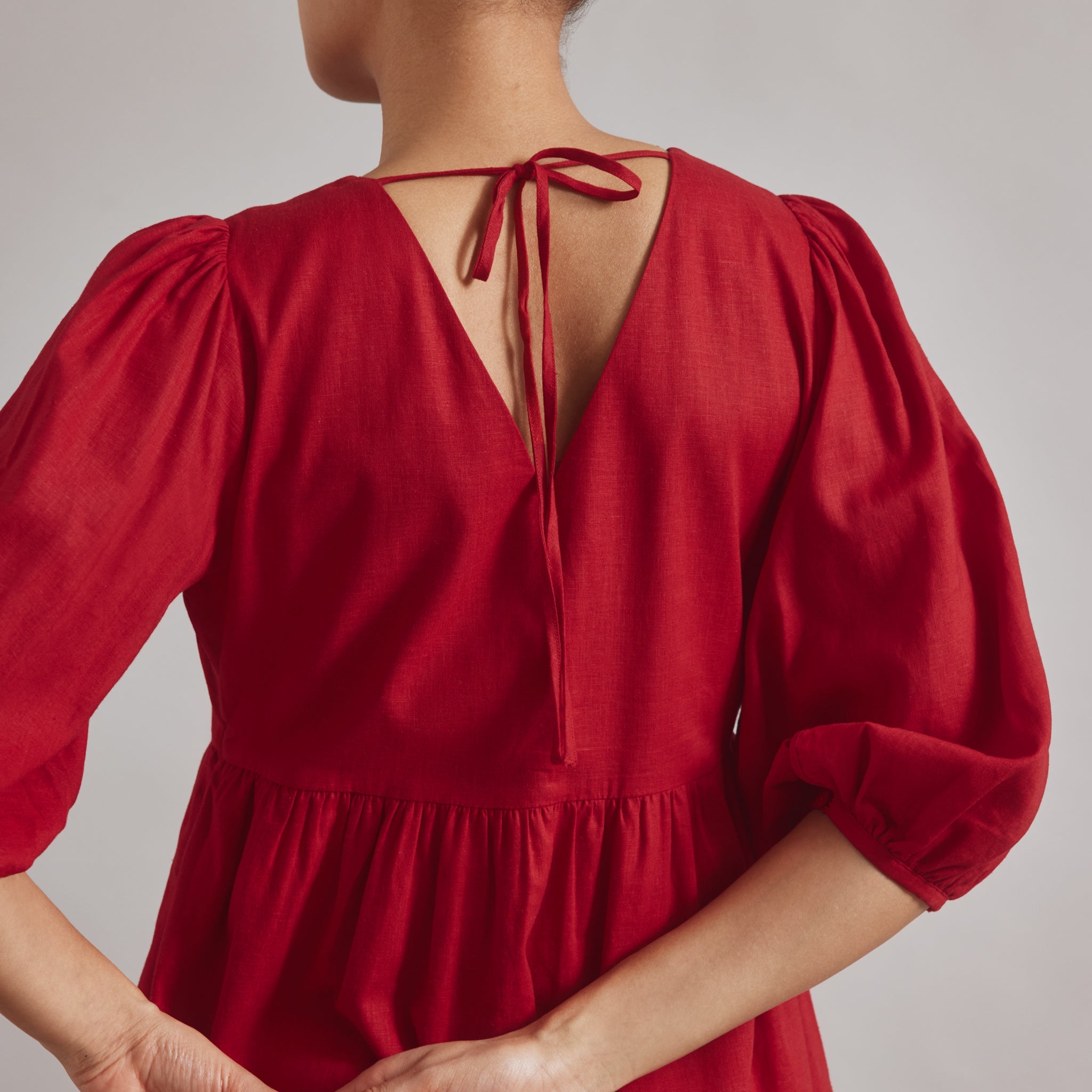 Re-Loved Linen Blend Short V Neck Dress - Size 12