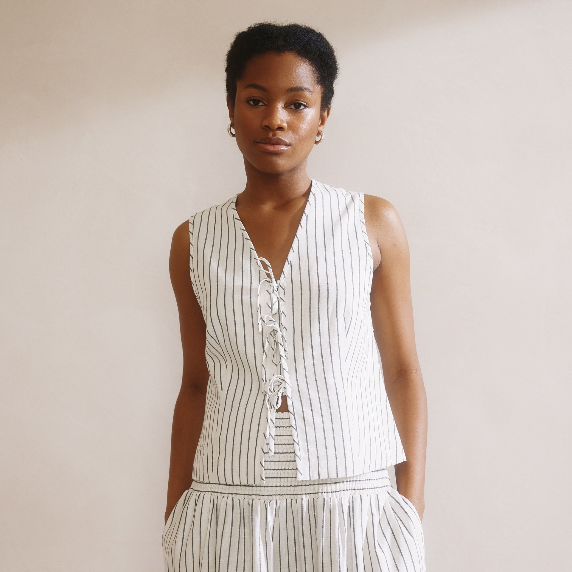 Stripe Linen Blend Tie Waistcoat
