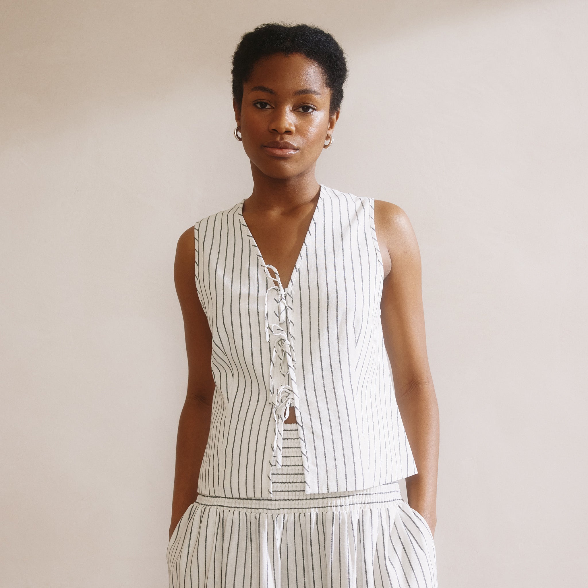 Re-Loved Stripe Linen Blend Tie Waistcoat - Size 18