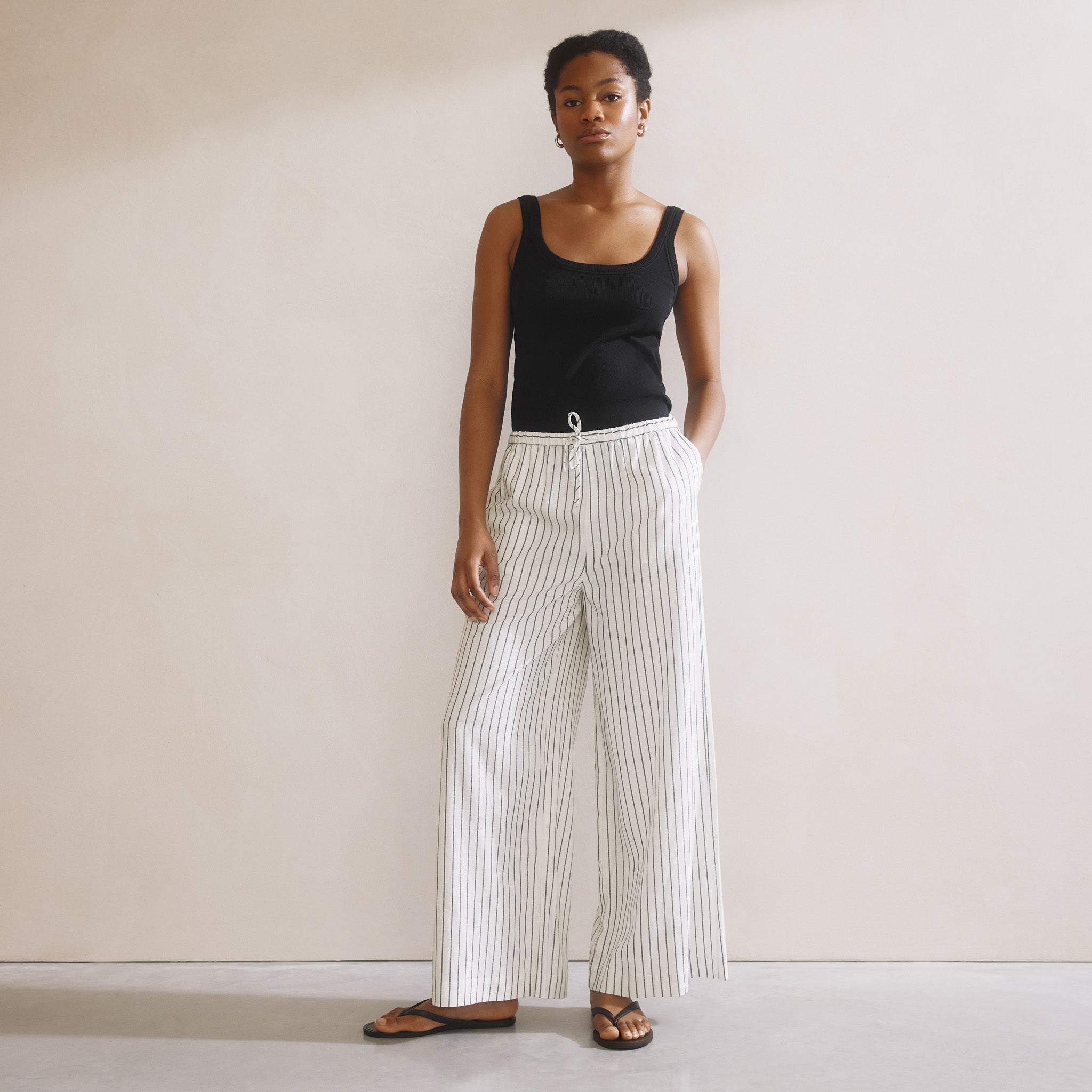 Re-Loved Stripe Linen Blend Drawstring Trousers- Size 18