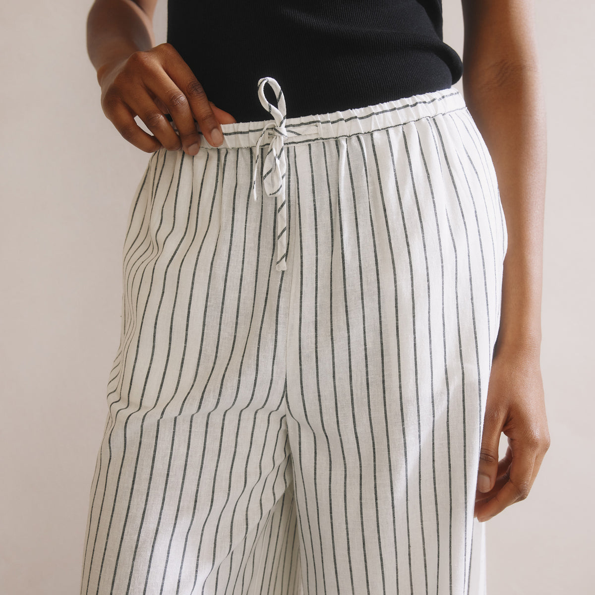 Re-Loved Stripe Linen Blend Drawstring Trousers - Size 10