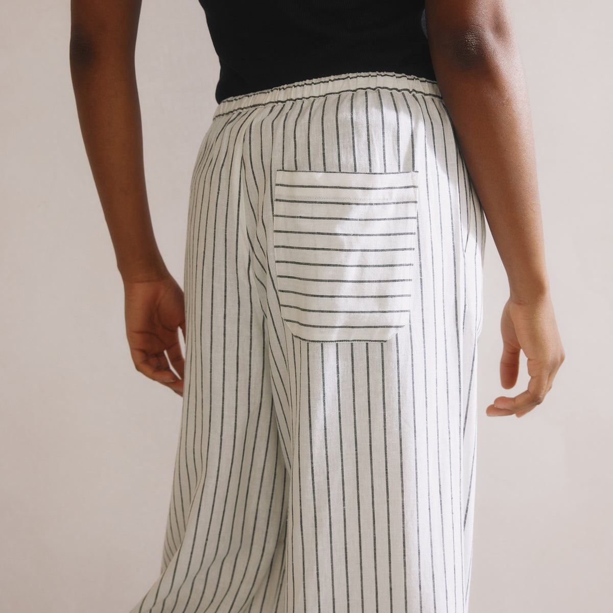 Re-Loved Stripe Linen Blend Drawstring Trousers - Size 10