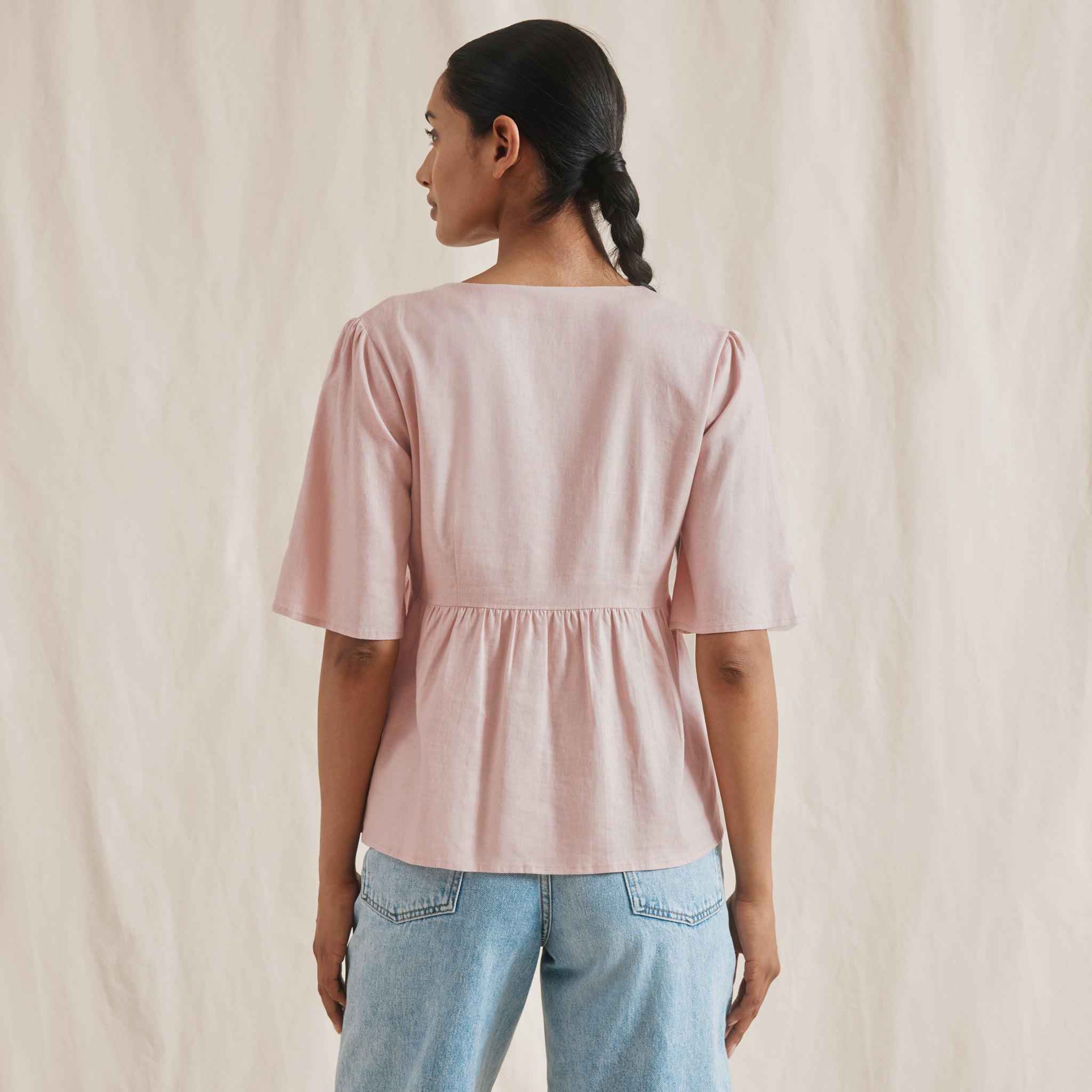 Re-Loved Linen Blend Button Peplum Top - Size 10