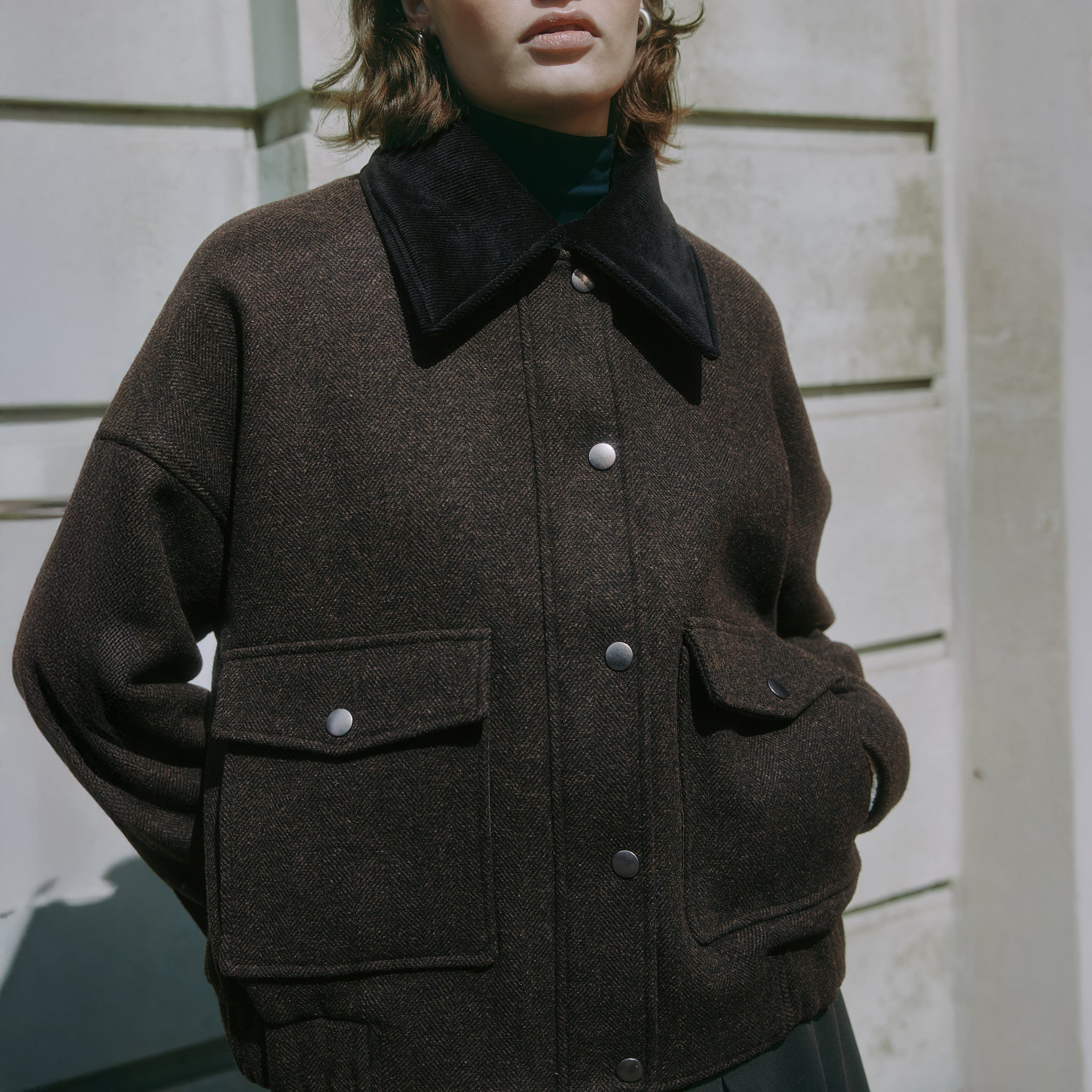 Chocolate Removable Collar Flannel Jacket