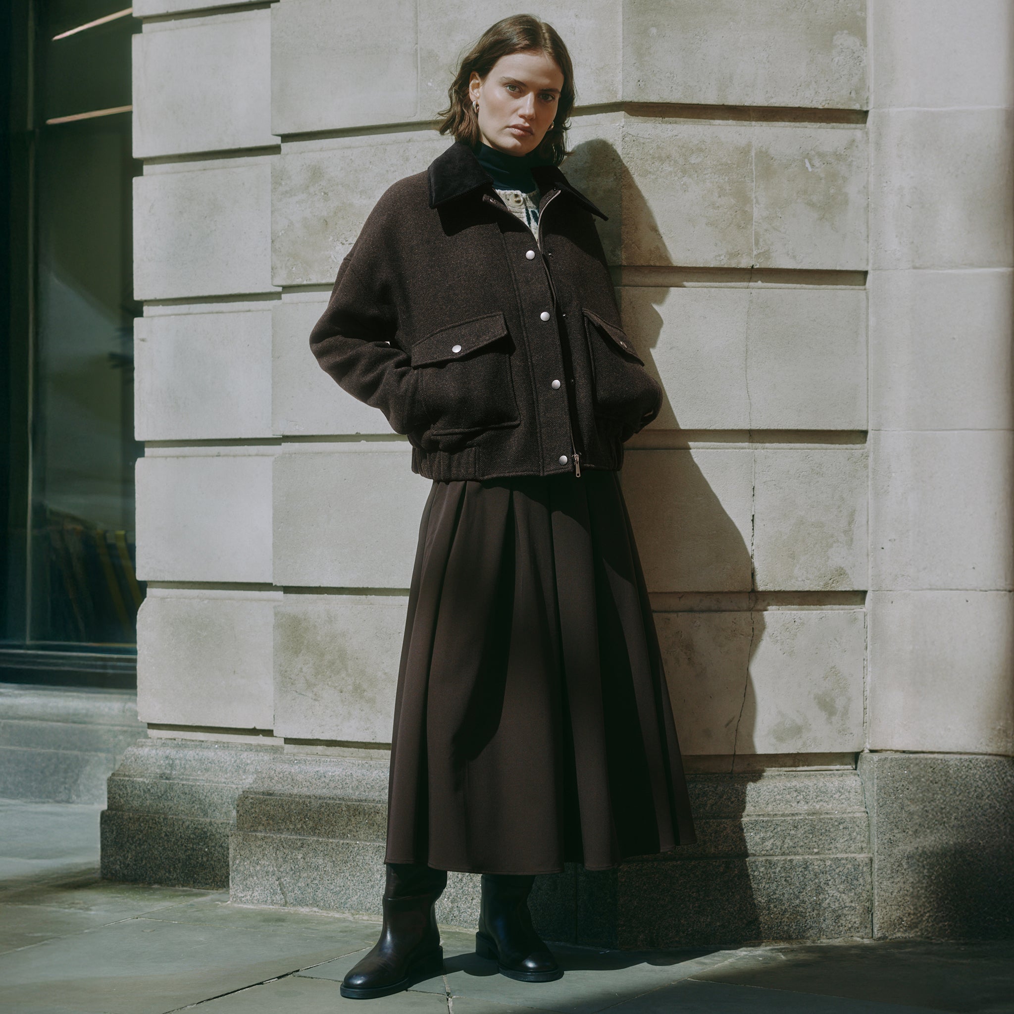 Chocolate Removable Collar Flannel Jacket