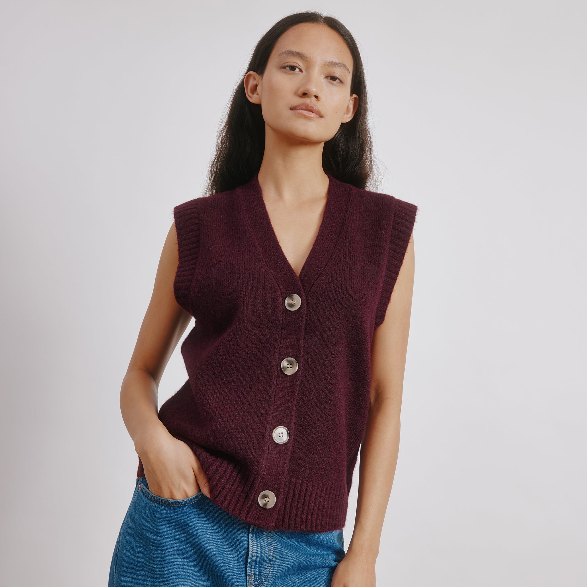 Cosy Button Tank Burgundy