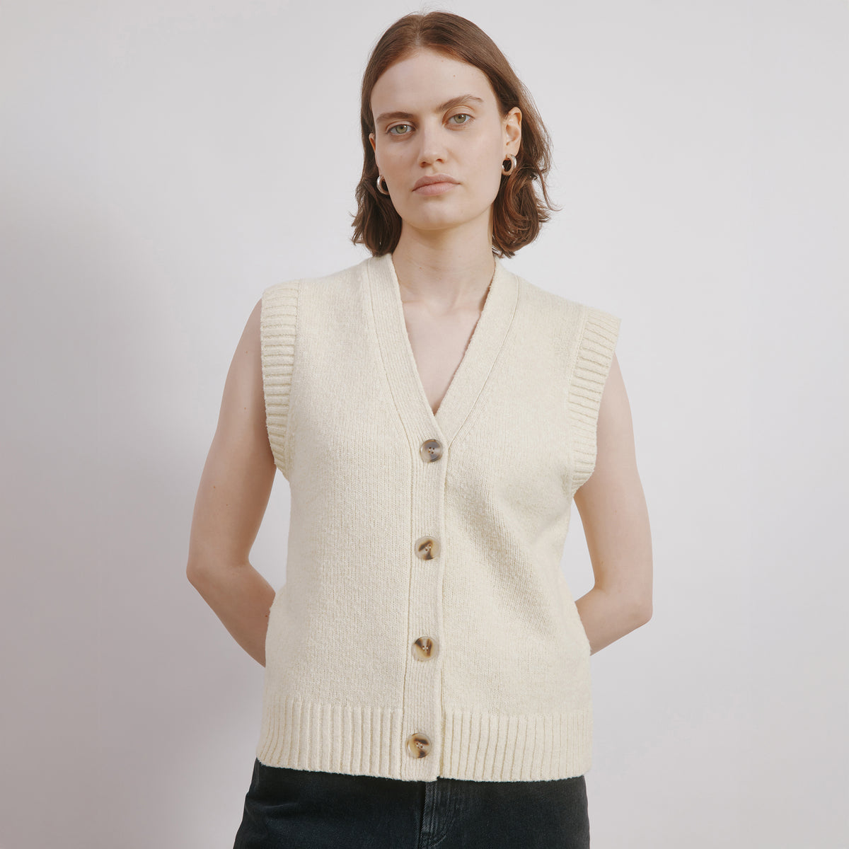Cosy Button Tank Oatmeal