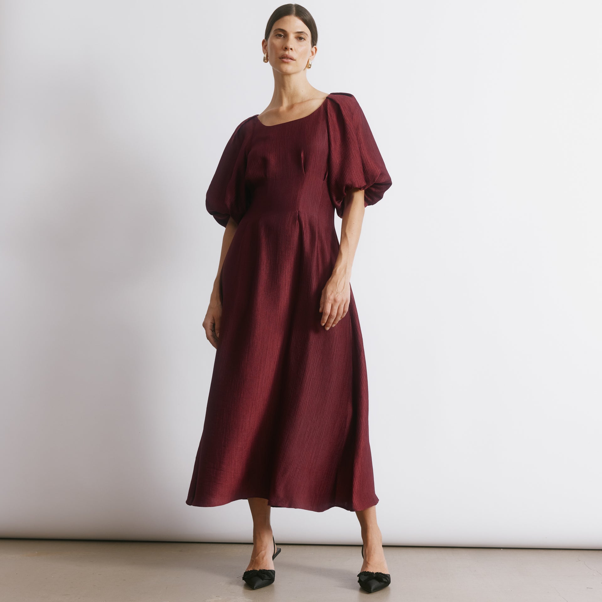 Crinkle Satin Midi Dress